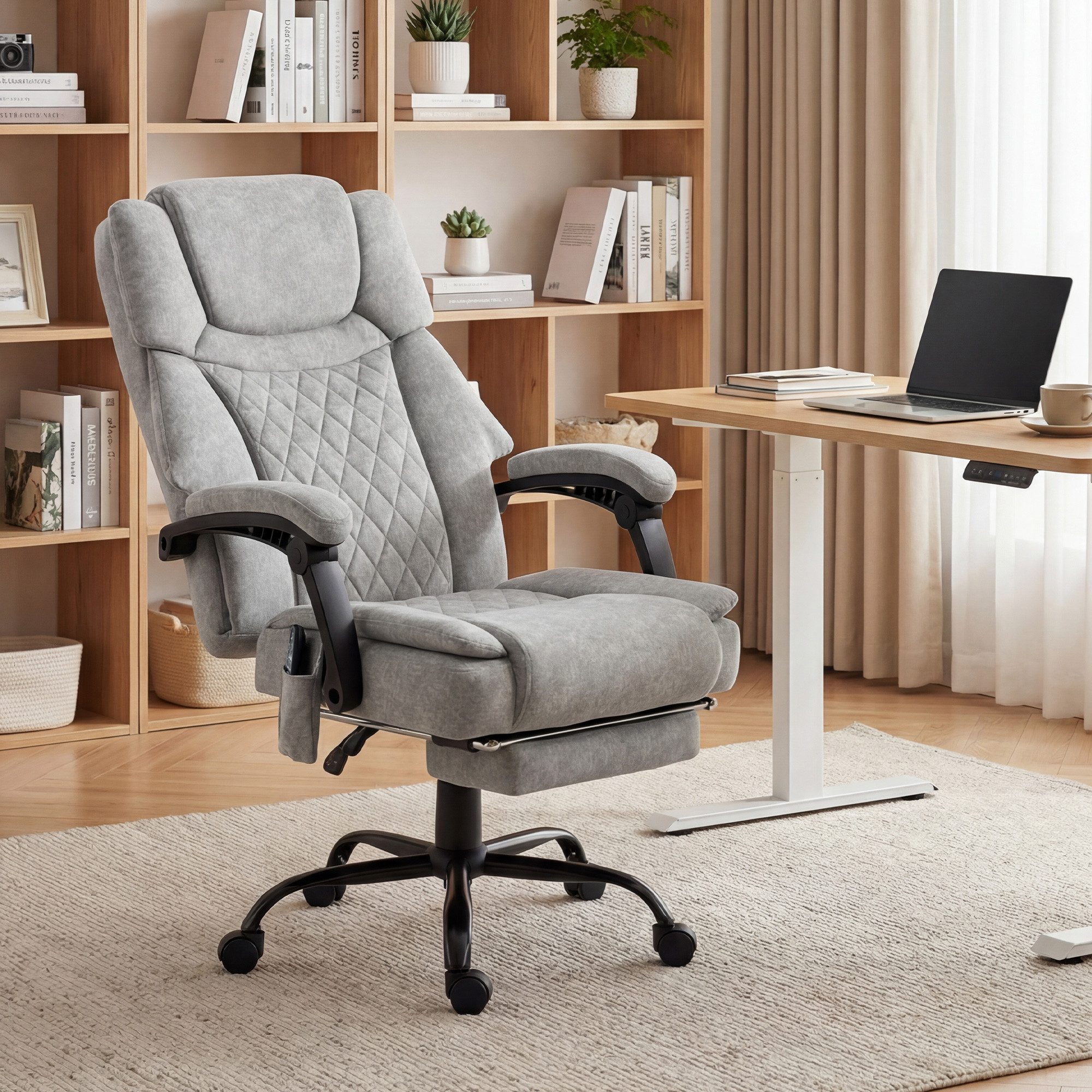 HOMCOM Schreibtischstuhl Ergonomisch Breiter Sitzfläche, Bedrucktem Samtoptik Drehstuhl (Bürostuhl, 1 St), Massagefunktion, Wärmefunktion, Liegefunktion