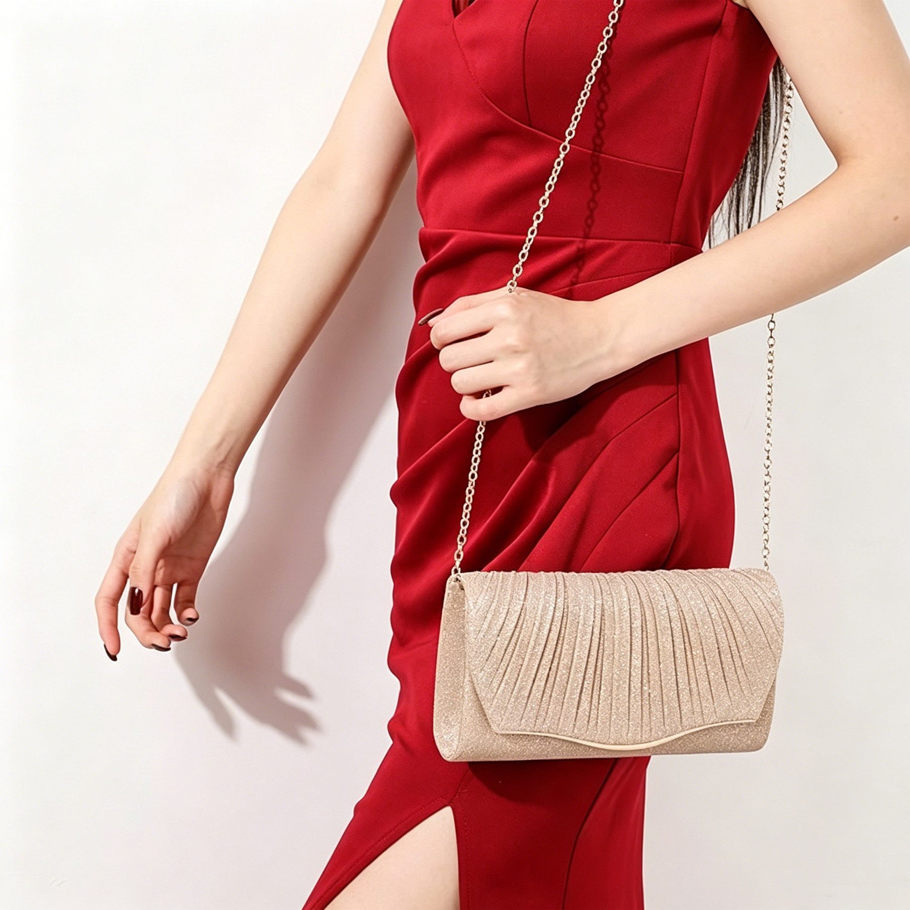 Keyura Abendtasche Damen Clutch Abendtasche Elegant mit Abnehmbarer Kette (Umschlagtasche Handtasche, für Hochzeit, Party, Ball, Braut, Cocktail), Festliche Umh – Bild 2 von 5
