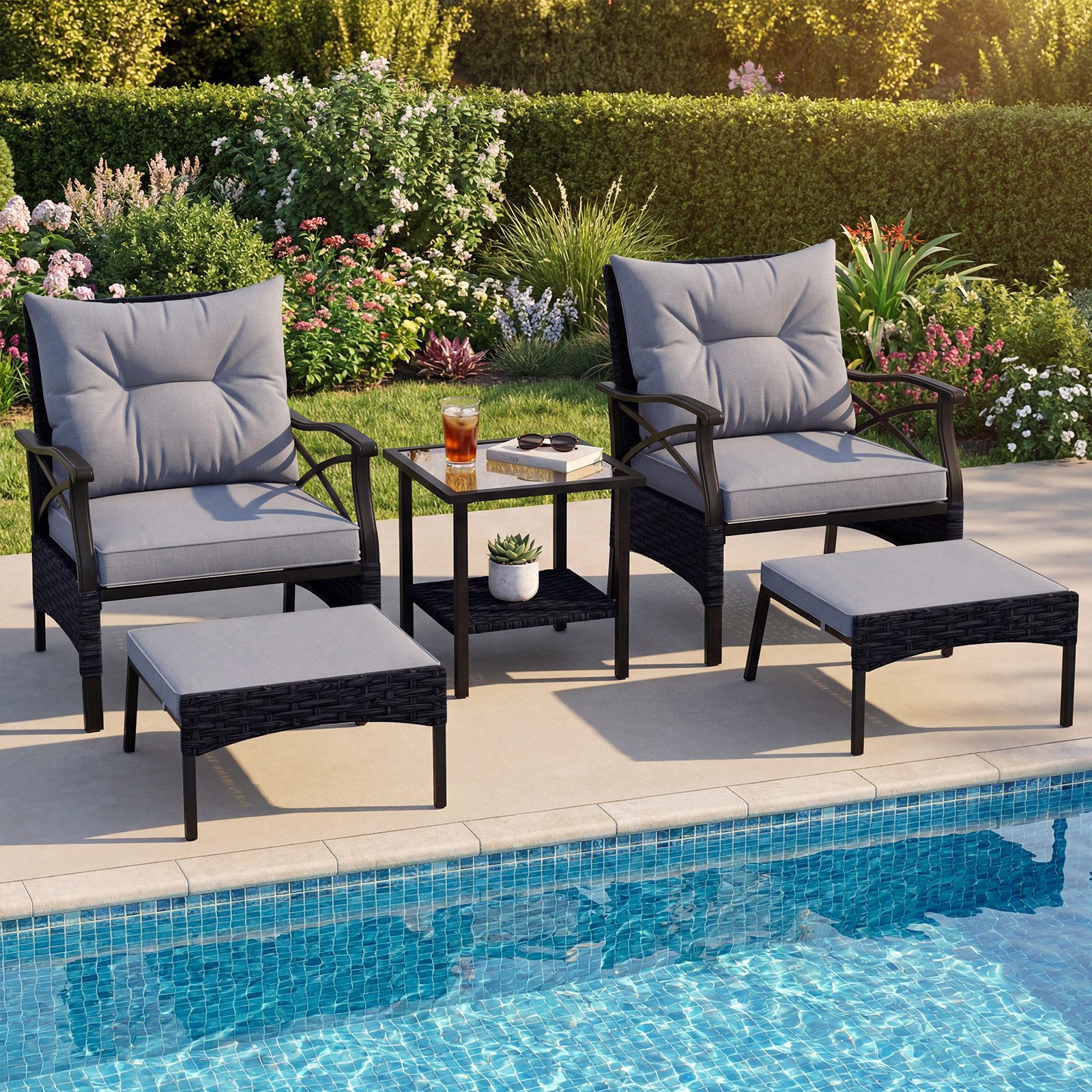 KOMFOTTEU Balkonset Gartenmöbel Sitzgruppe, (Set, 5-tlg), mit weichen Sitz- & Rückenkissen