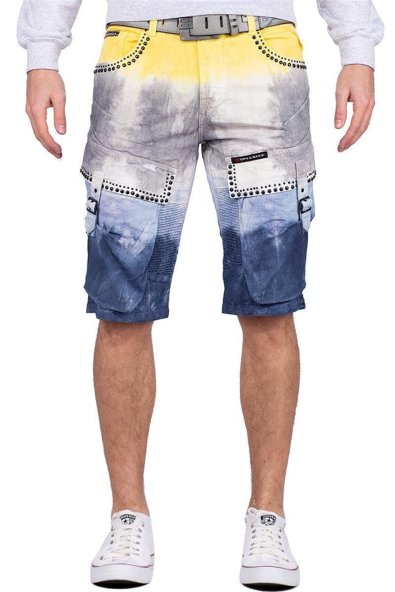 Cipo & Baxx Jeansshorts Herren Regular Fit Shorts BA-CK211 Nieten im Cargo Style