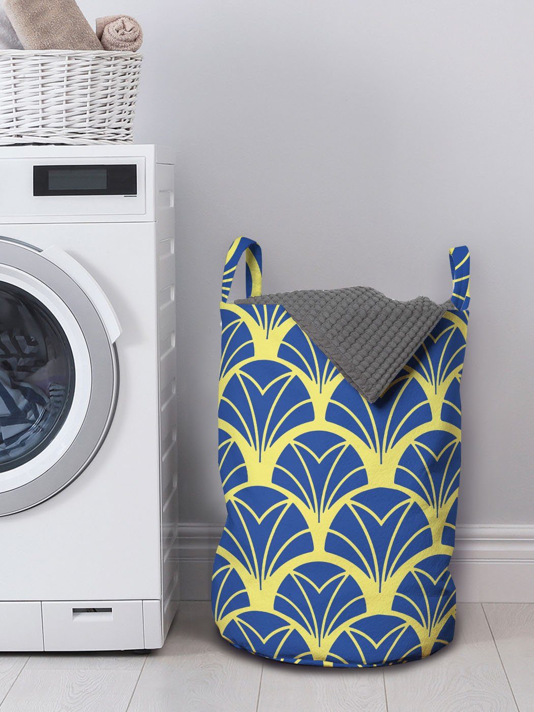 Blatt für Waschsalons, Deco Wäschekorb Art Griffen mit Motive Kordelzugverschluss Wie Wäschesäckchen Abakuhaus Wiederholte