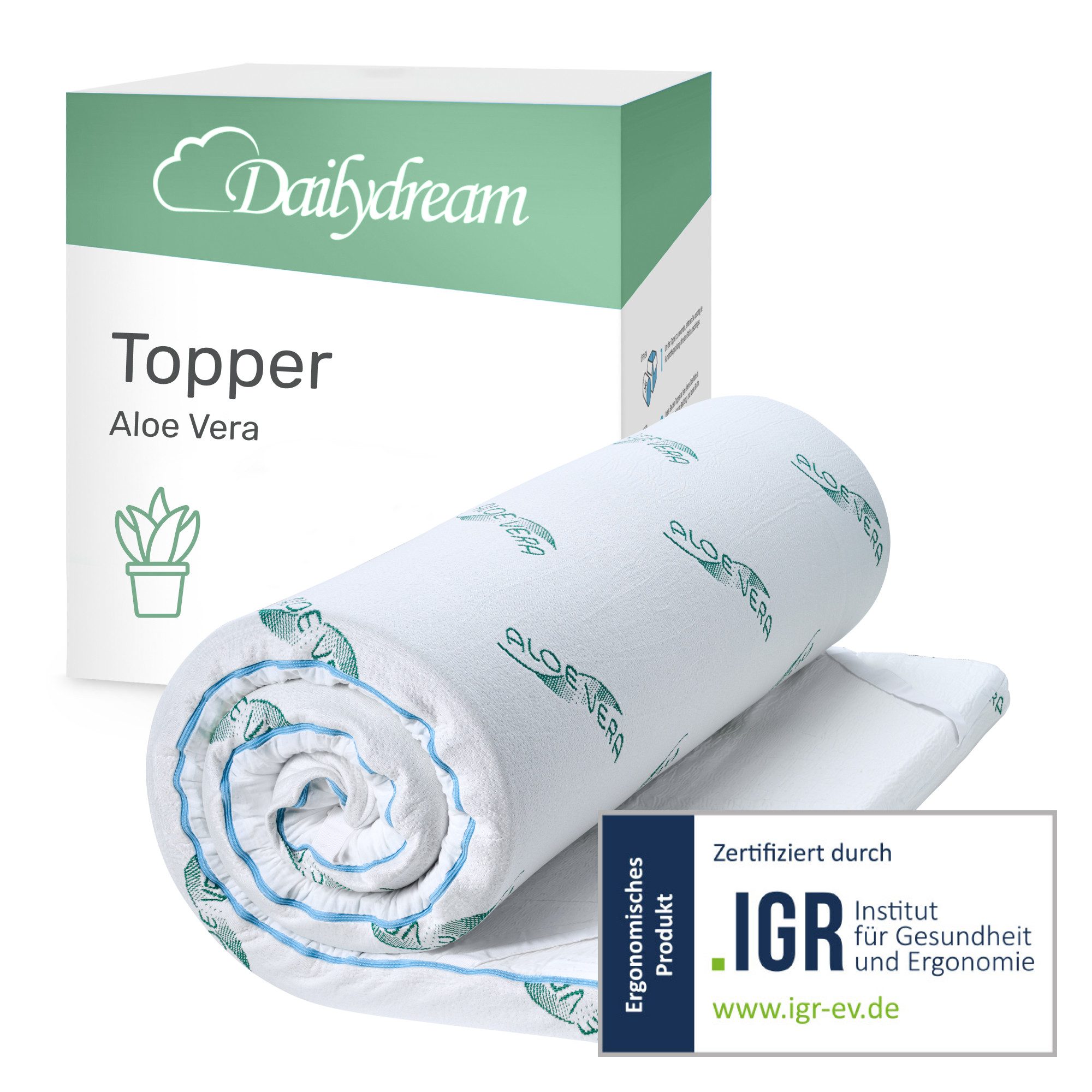 Dailydream, Topper Edition Aloe Vera, Memory Foam, H 1/2, Druckentlastend, (Pure Edition), wertet harte Matratzen auf und bietet einen erholsameren Schlaf