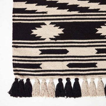 Teppich Dinan Teppich-Läufer Baumwolle – 66 x 200 cm, schwarz-weiß gemustert, Homescapes, Höhe: 20 mm