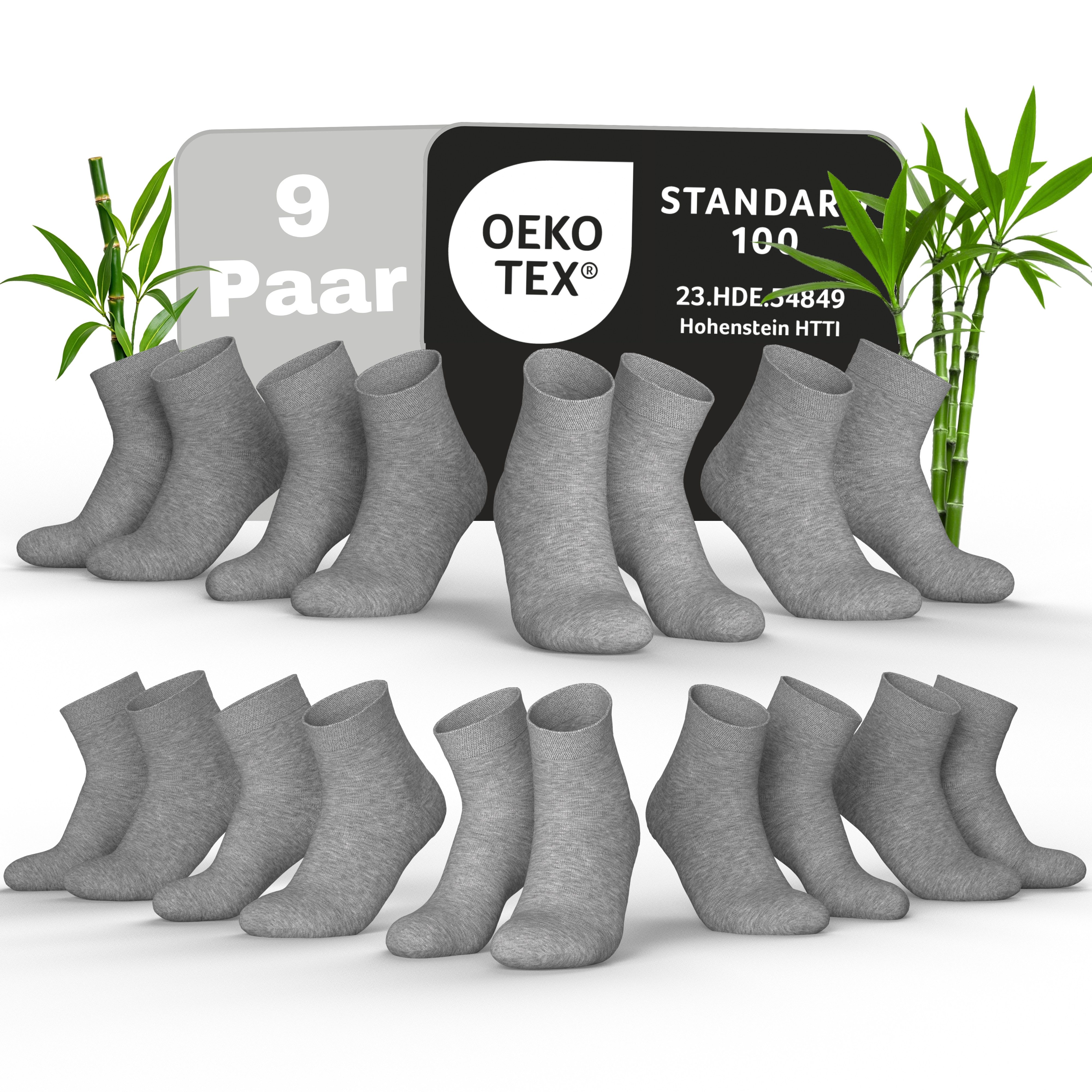 MEDOLY Komfortsocken Bambus Quarter-Socken gegen Schweißfüße, mit 72% Viskose (9 Paar) aus Bambus-Zellstoff