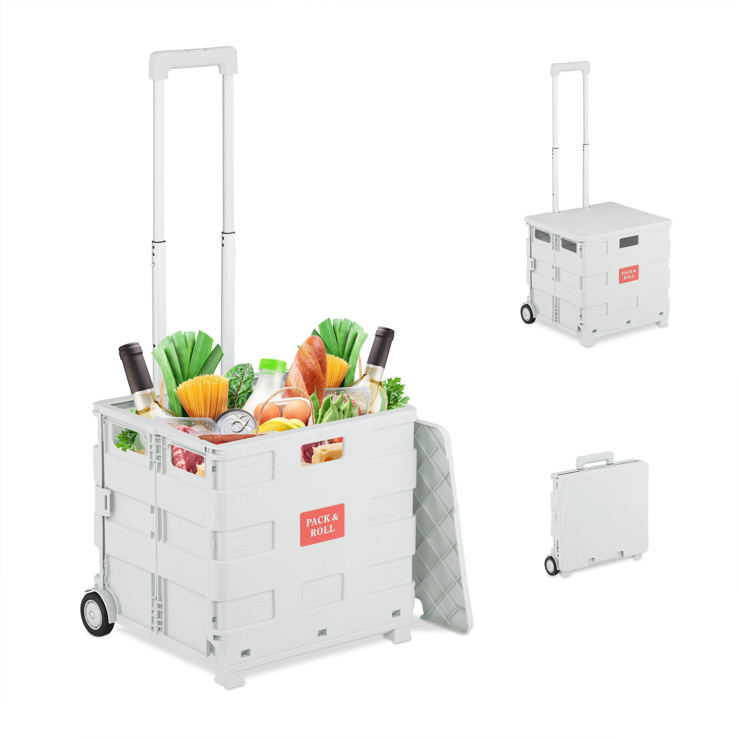 relaxdays Einkaufstrolley mit Deckel, 50 l, weiß