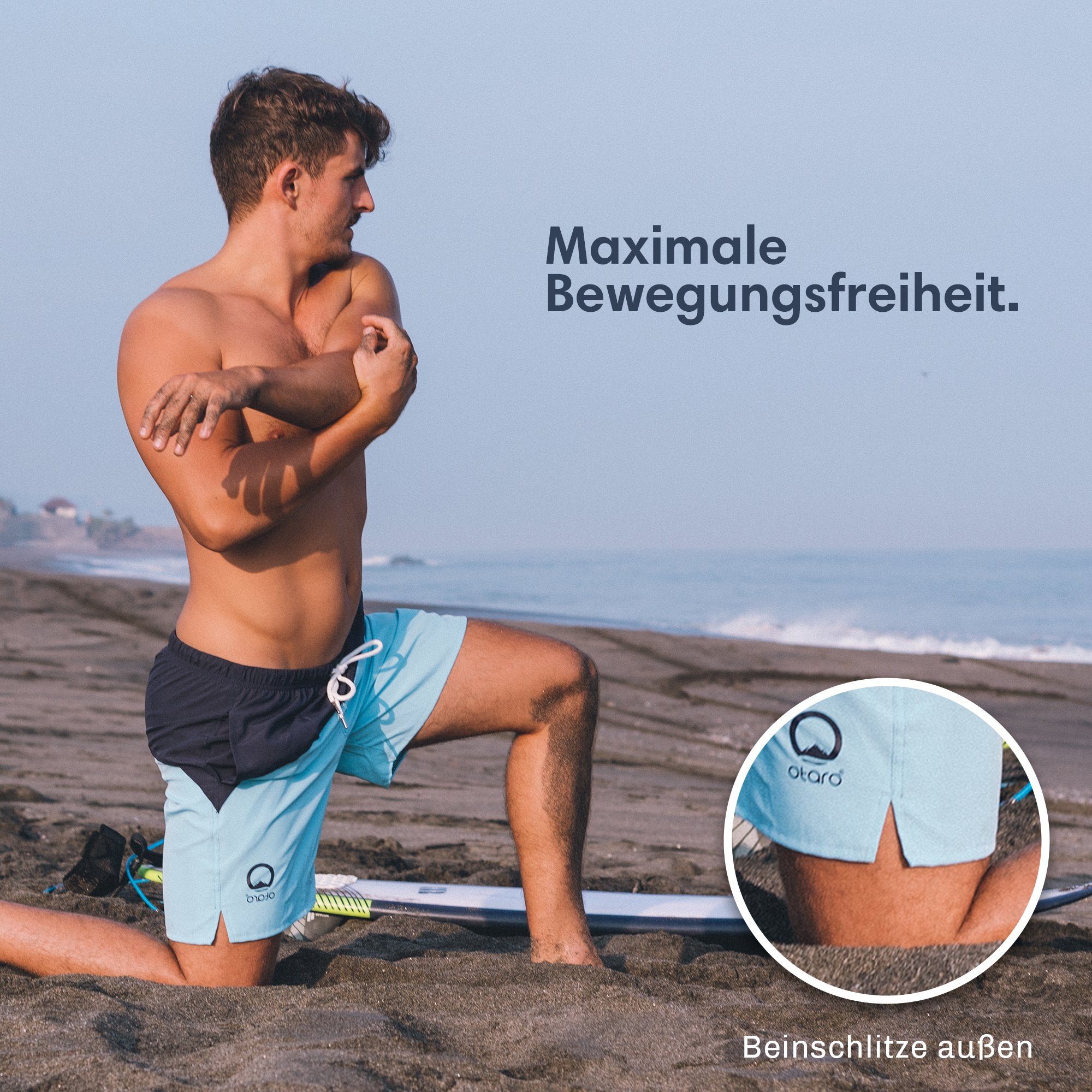 Herren Badeshorts Meer Pool schnelltrocknend für (macht geeignet Otaro edler super in und sportlichen Aktivitäten alle das mit, für den Geschenkbox) Besonders und bequem