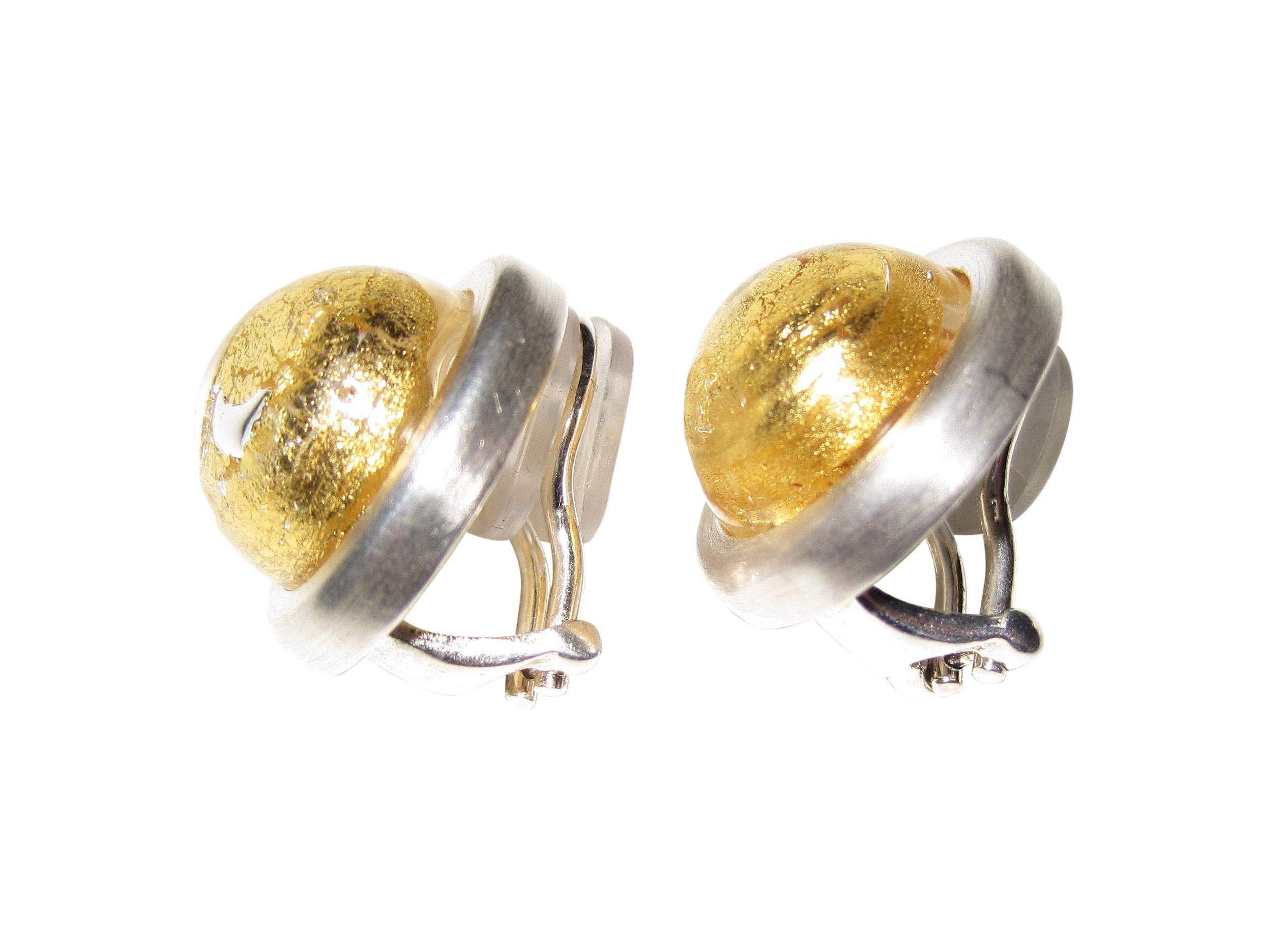 Damen Schmuck Mugello Paar Ohrclips Murano Clips gold Sterlingsilber schöner Klassiker, handgearbeitetes Muranoglas aus Italien
