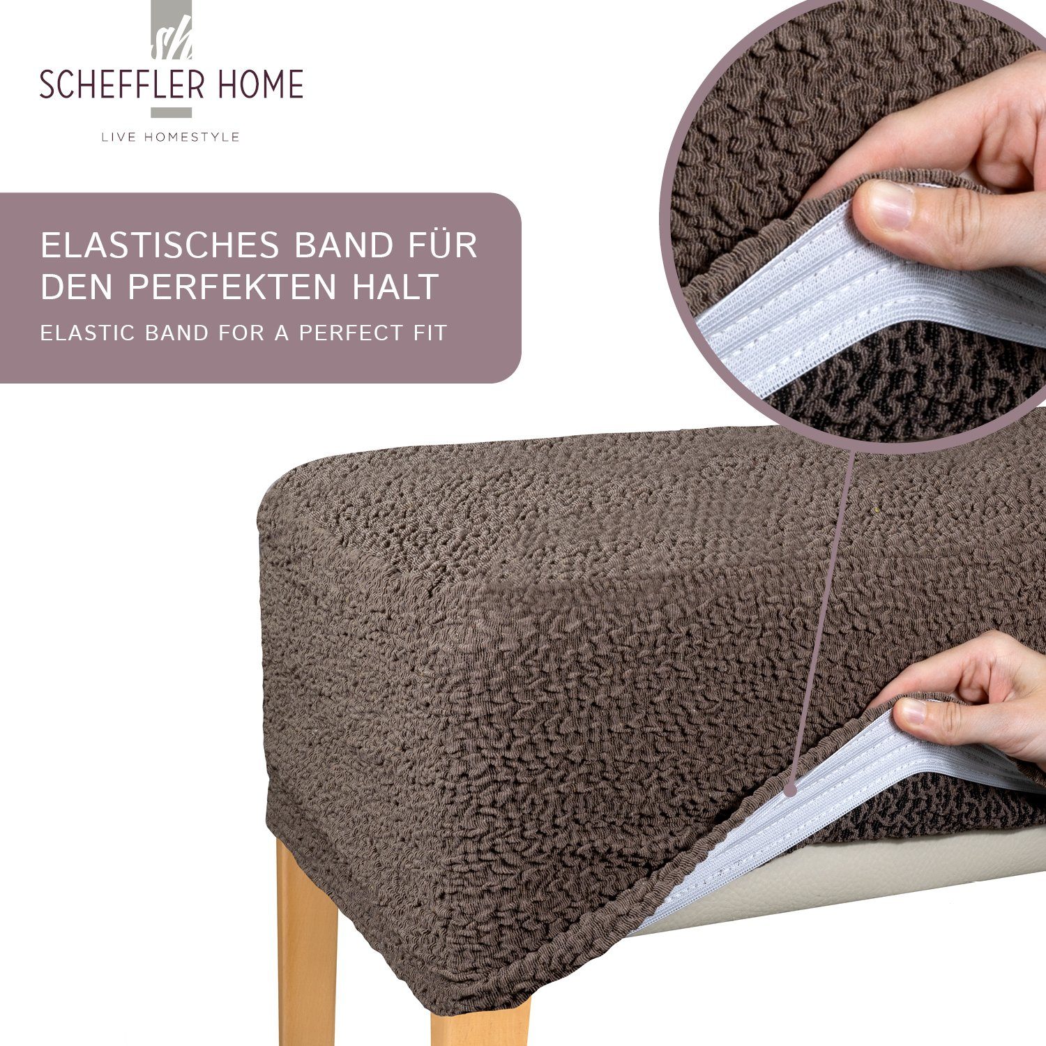 Schwarz Stuhlhusse SCHEFFLER-HOME sh LIVE Jacquard Lea Stretch HOMESTYLE Stuhlhussen,