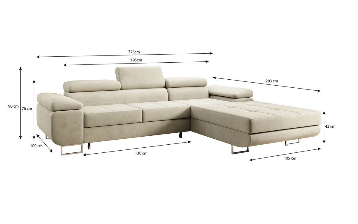 Design Designer und mit Sofa Sofa Klappfunktion, Baidani Hellgrau modernes Schlaf- Calvera