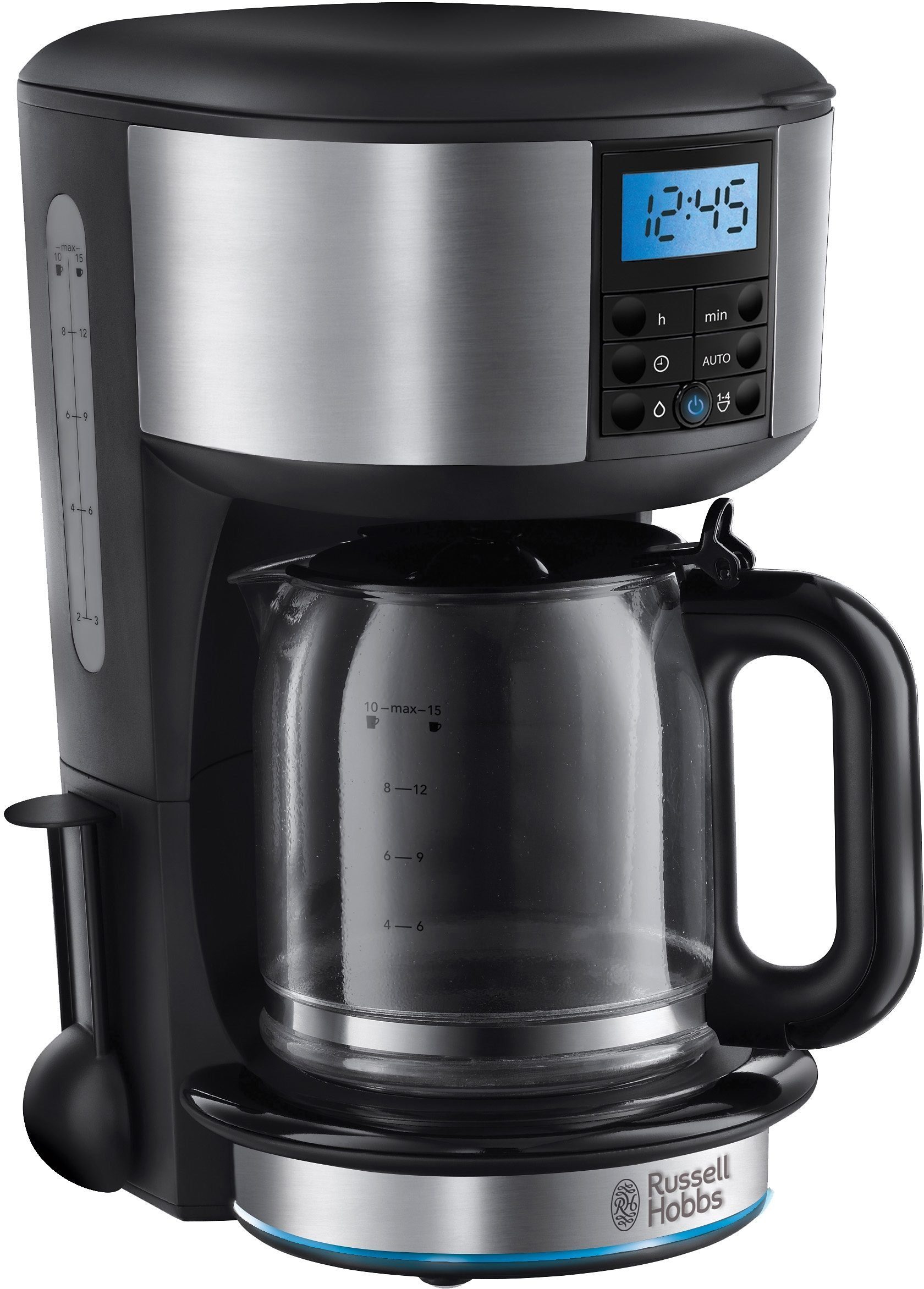 RUSSELL HOBBS Filterkaffeemaschine Buckingham Dig. Glas 20680-56, 1,25l Kaffeekanne, 1x4, mit blauem Leuchtring