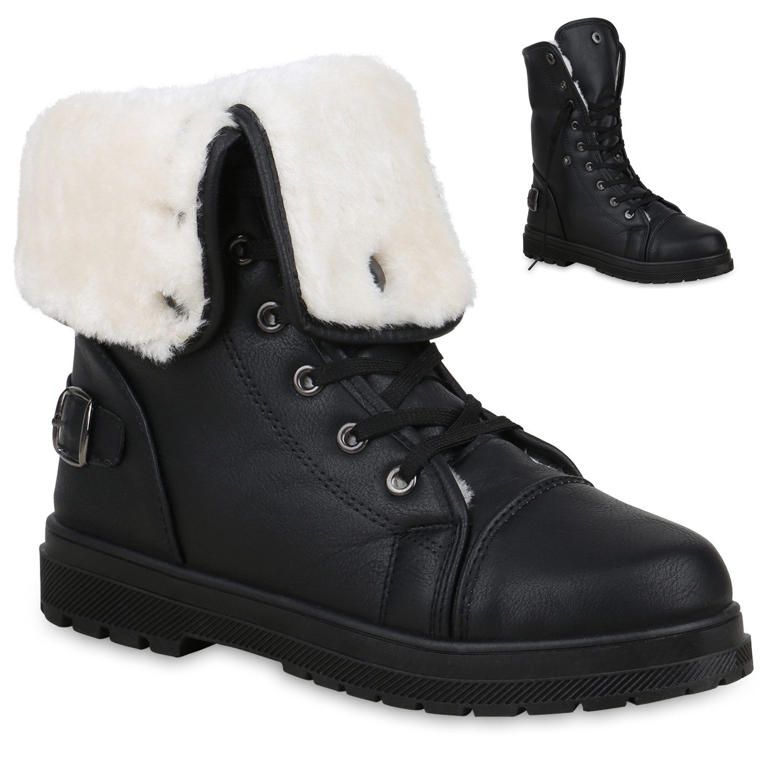 VAN HILL 813745 Stiefelette Warm Gefütterte Damen Stiefeletten Worker Boots Outdoor