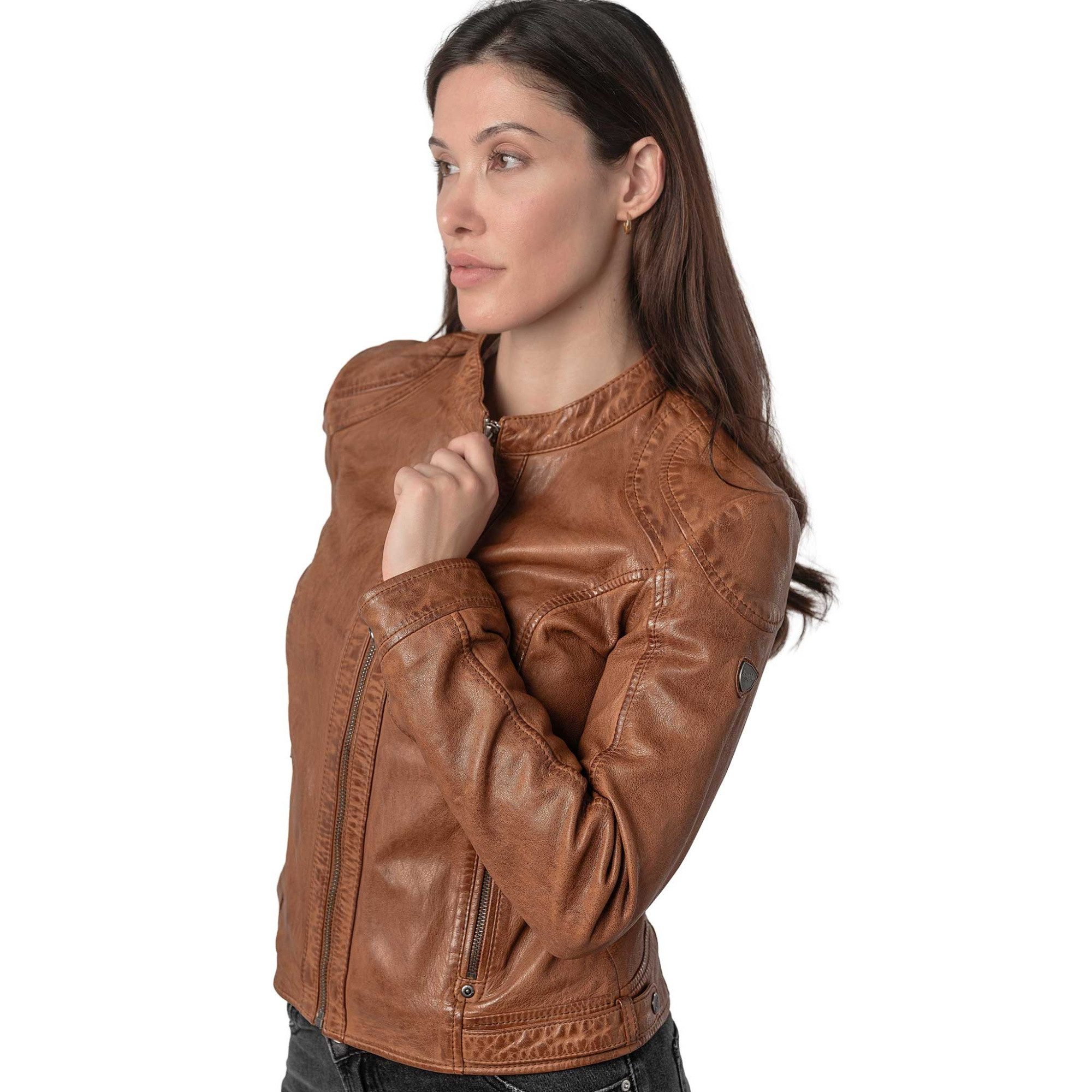Mauritius Lederjacke MWAdila Mauritius - Damen Lederjacke Lammnappa Kapuze cognac
