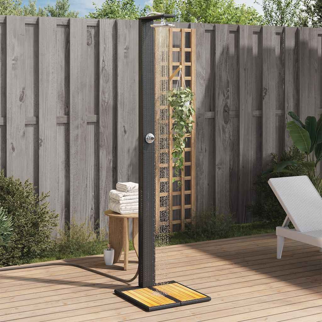 furnicato Gartendusche PE-Rattan Echtholz 50x55x224 cm Schwarz (1 St)