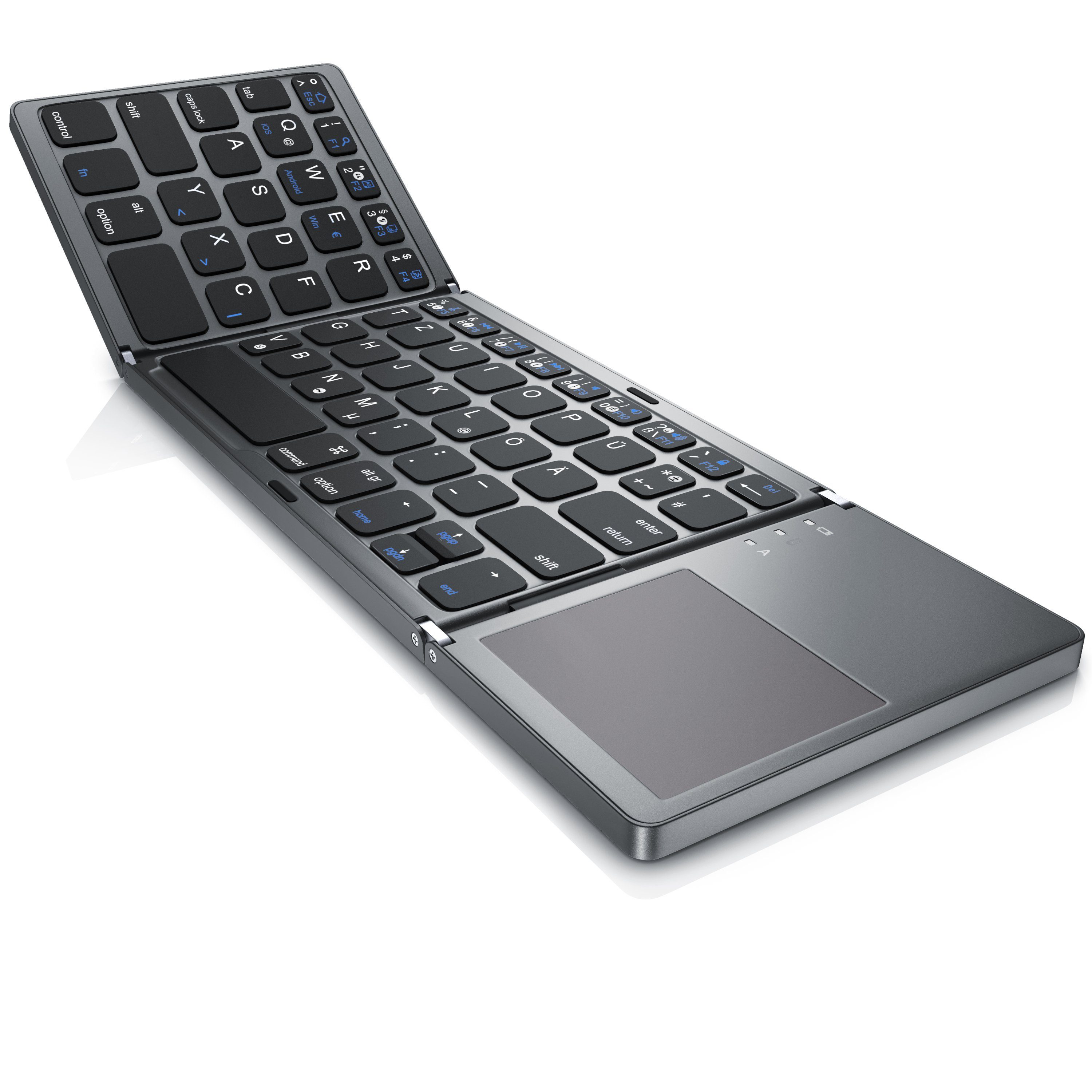 Aplic faltbares Mini Bluetooth Keyboard mit Touchpad im Super Slim Design Wireless-Tastatur (Multitouch-Gestensteuerung, QWERTZ, klappbar, für PC Smartphone Tablet)