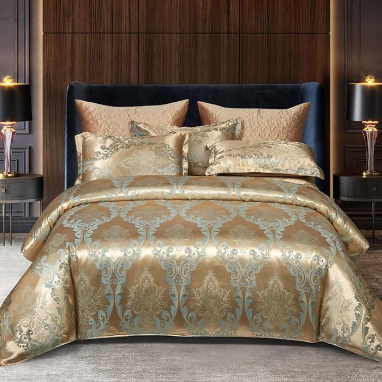 LuxusKollektion Wendebettwäsche Bettwäsche 135x200 cm Gold Beige Seide Satin Barock