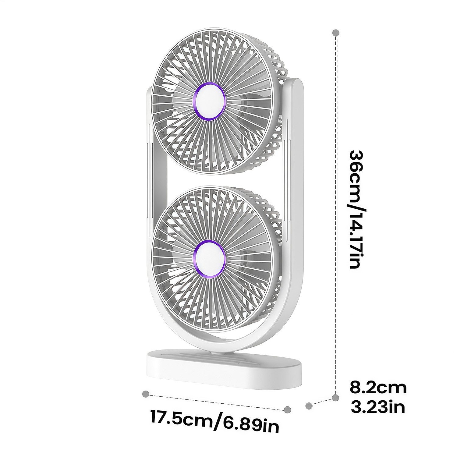 MOPUEA Standventilator 360° Drehbar Doppelkopf Luftzirkulationsventilator USB Tischventilator, Standventilator Luftzirkulation Leise USB Aufladbar