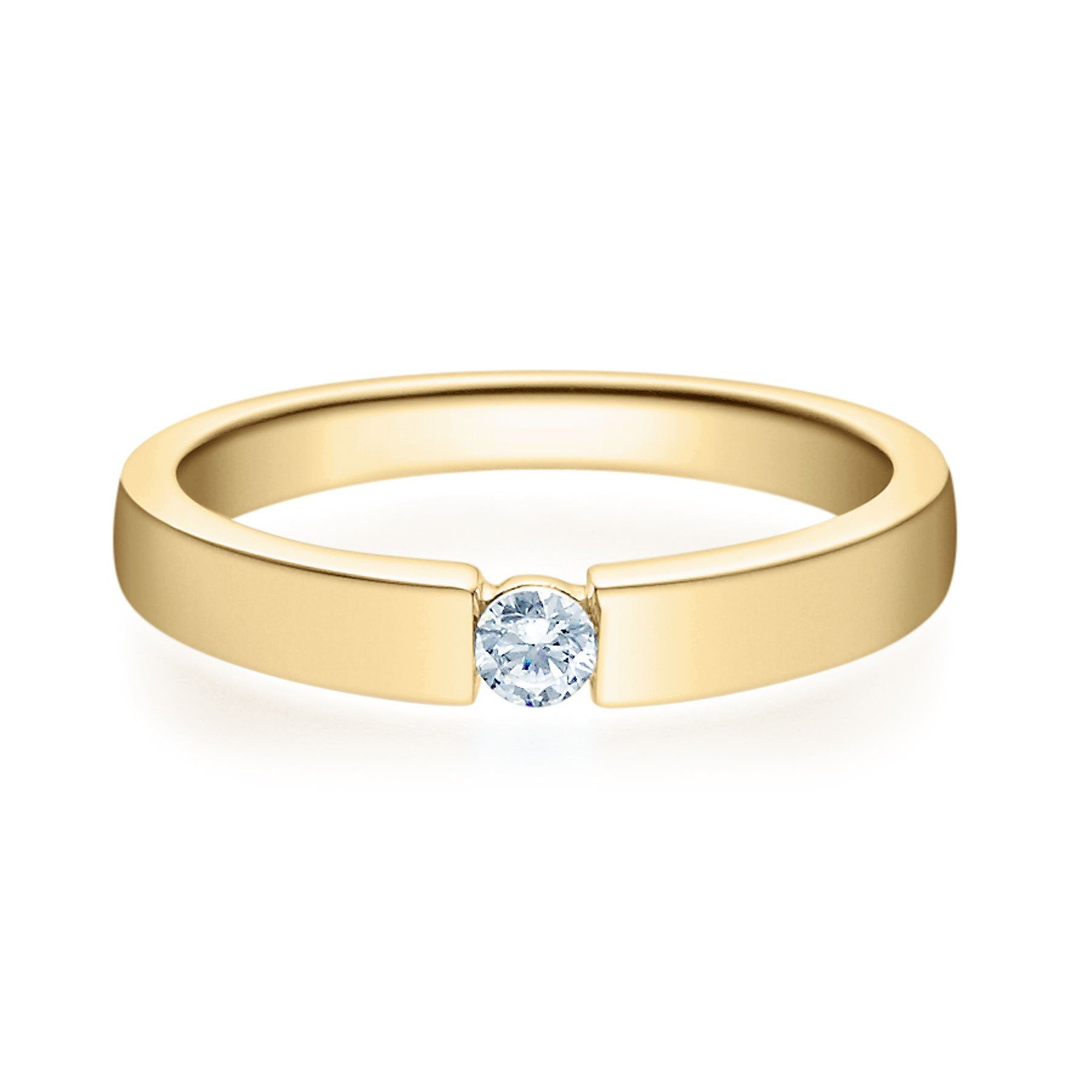 375er 0,05ct. - Etui), Brillant Brillant Verlobungsring Solitärring - Stella-Jewellery Gr.54 Gelbgold (inkl. Poliert mit mit