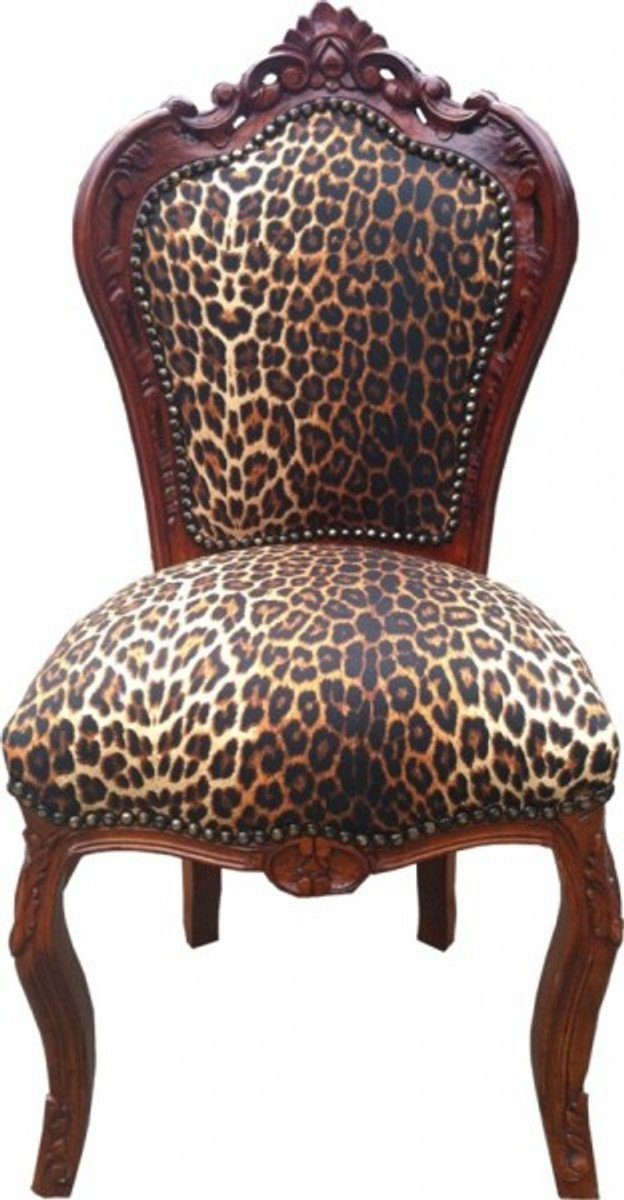 Casa Padrino / Stuhl Leopard Esszimmer Barock Esszimmerstuhl Braun