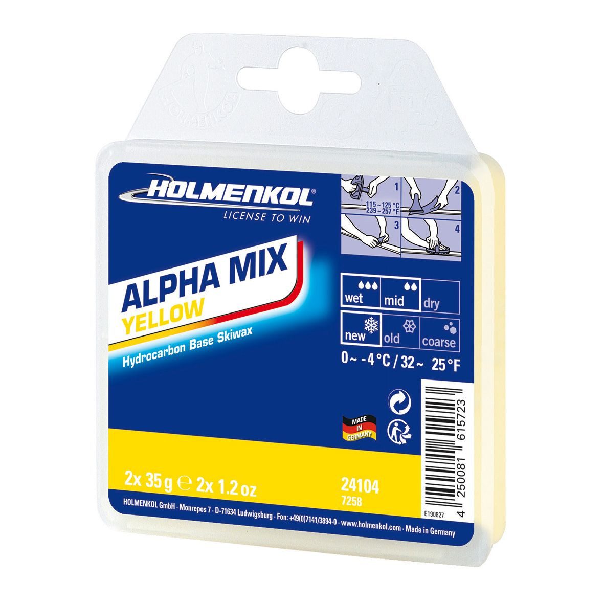 Ski Holmenkol Skiwachs Hydrocarbon Alpha Mix yellow - 2x 35g