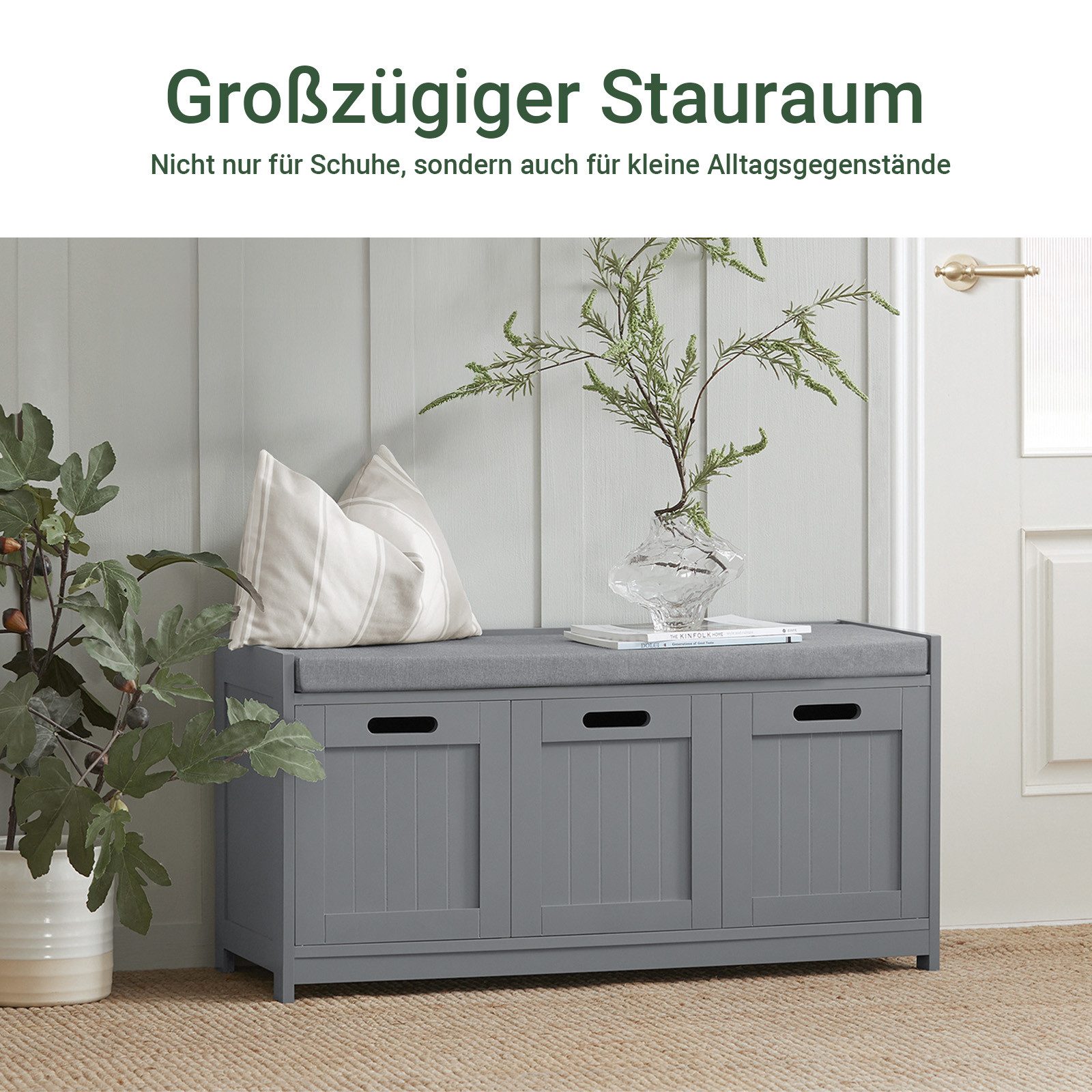 SoBuy Schuhbank FSR80, Schuhschrank Schuhorganizer Schuhaufbewahrung, mit Kissen, mit Sitzkissen Sitzkommode Sitzbank mit Stauraum Schuhtruhe