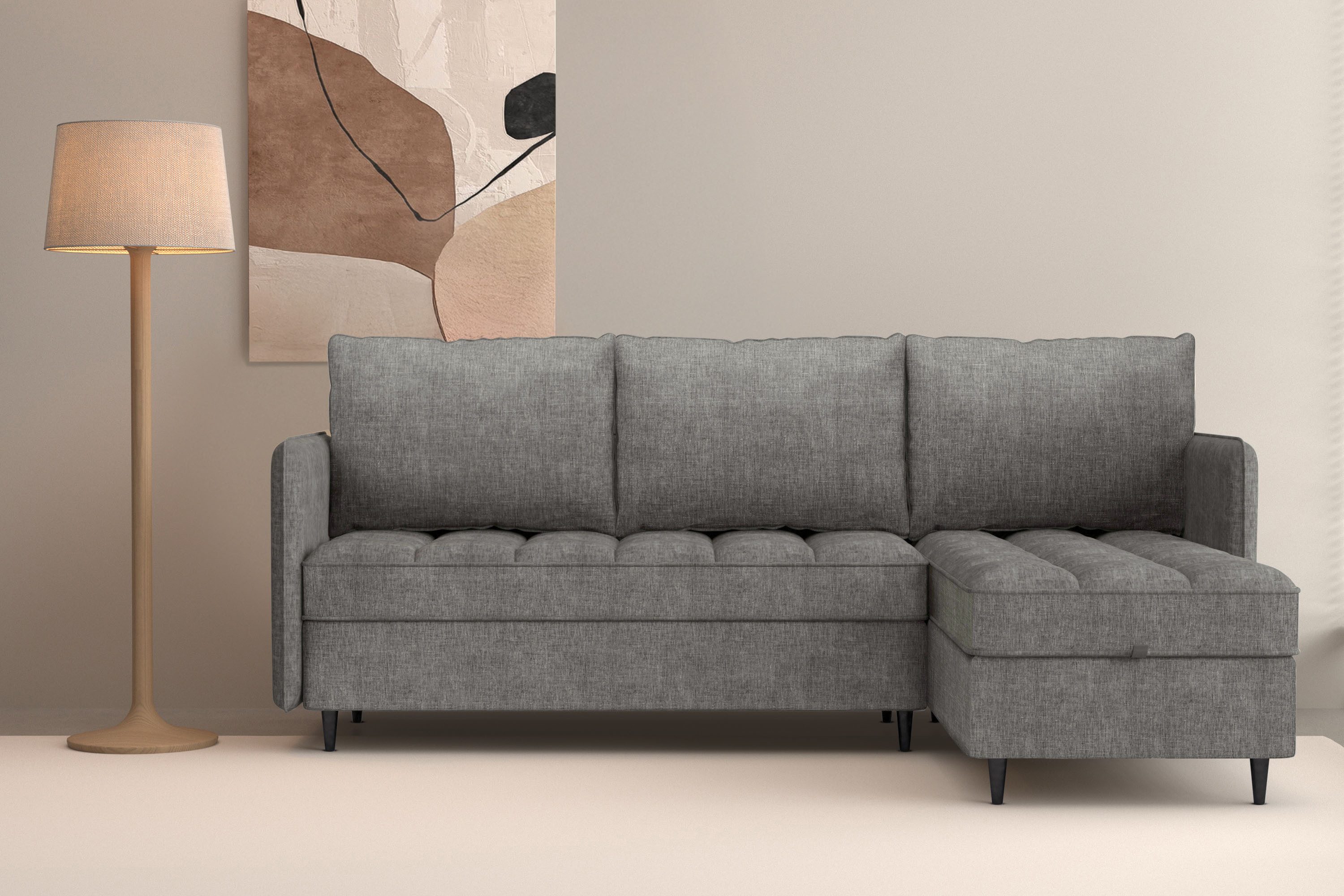 Dorel Home Ecksofa LINDHUS, L-Form, verschiedene Stellvarianten, Modulsofa, Recamiere, Stauraum, Cord und Chenille-Bezug