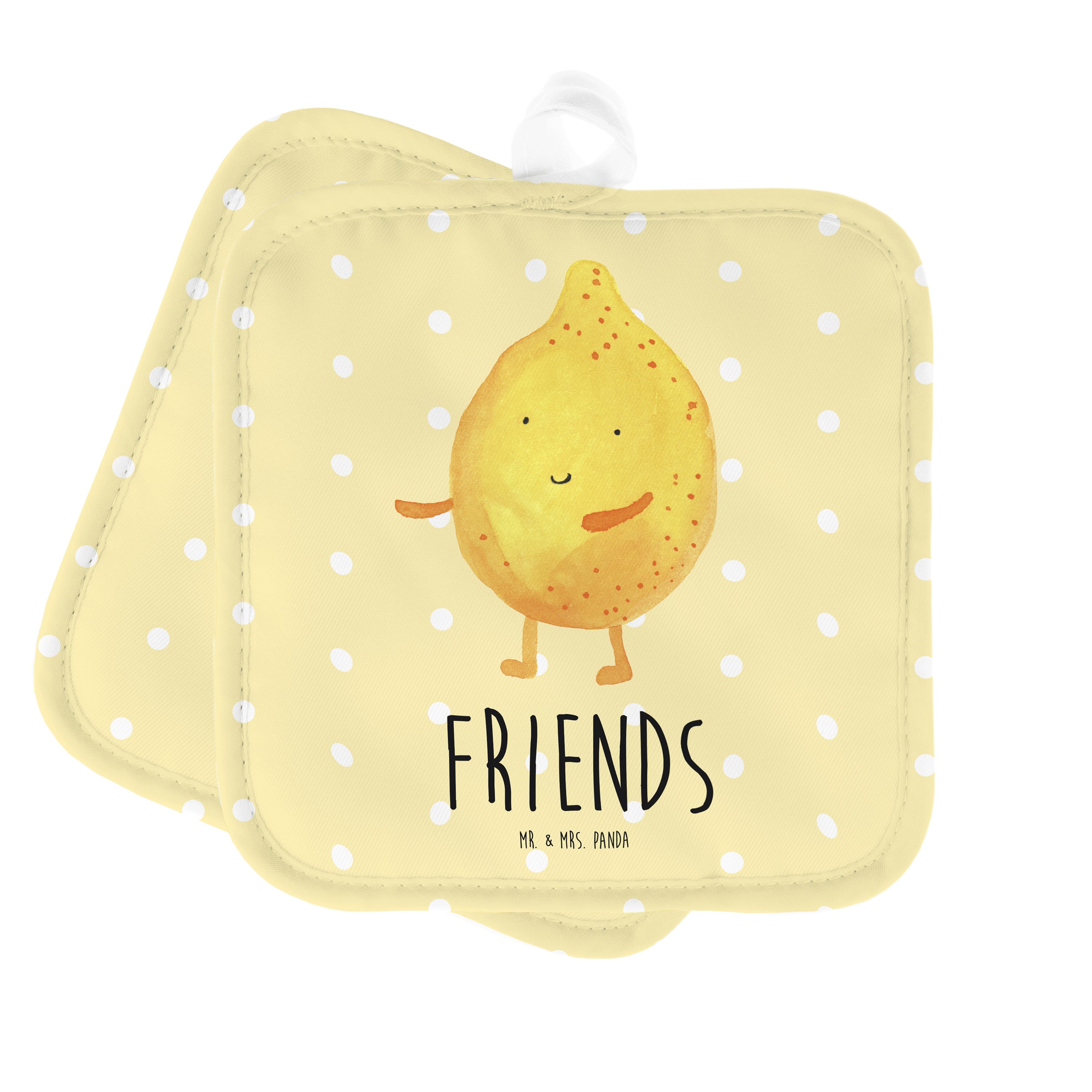 Mr. & Mrs. Panda Topflappen BestFriends-Lemon - Gelb Pastell - Geschenk, Topflappen, Tiere, Gute, (1-tlg)
