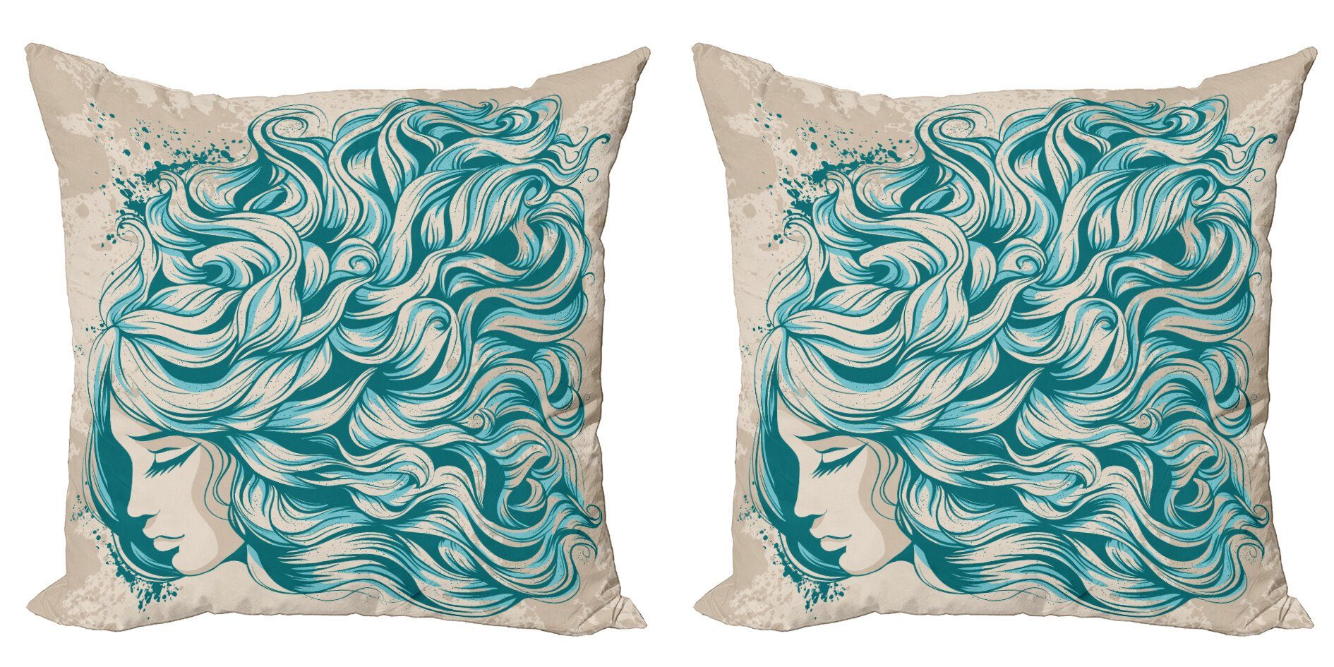 Kissenbezüge Modern Accent Doppelseitiger Digitaldruck, Abakuhaus (2 Stück), abstrakte Frauen Welliges Haar wirbelt | Kissenbezüge