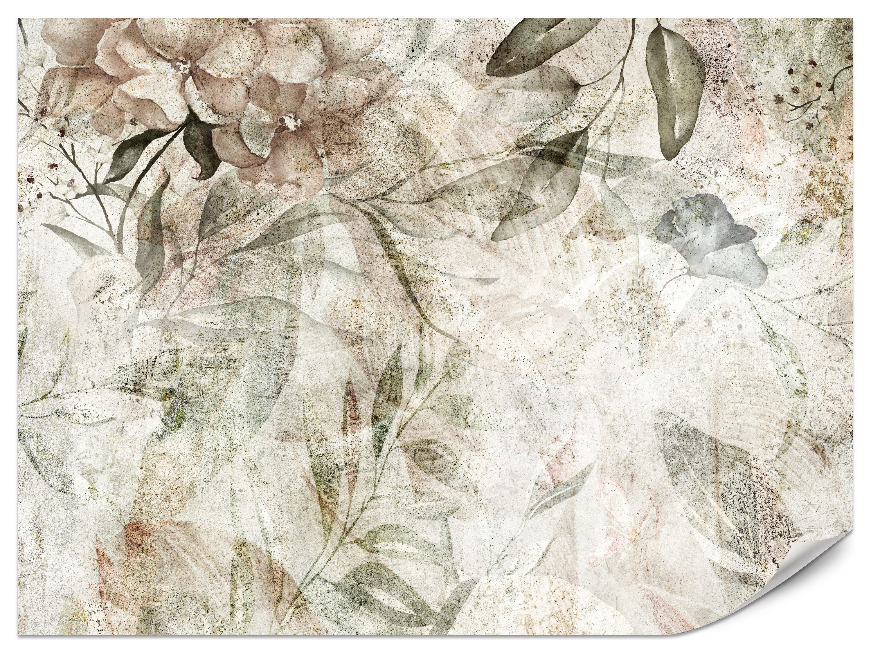 Muralo Fototapete Vliestapete - Ins Schlafzimmer - Blumen, Blätter, Pflanzen, Glatt, Grafisch, (Packung, 1 St., 100x70 cm), Kleber im Set, 3D-Optik