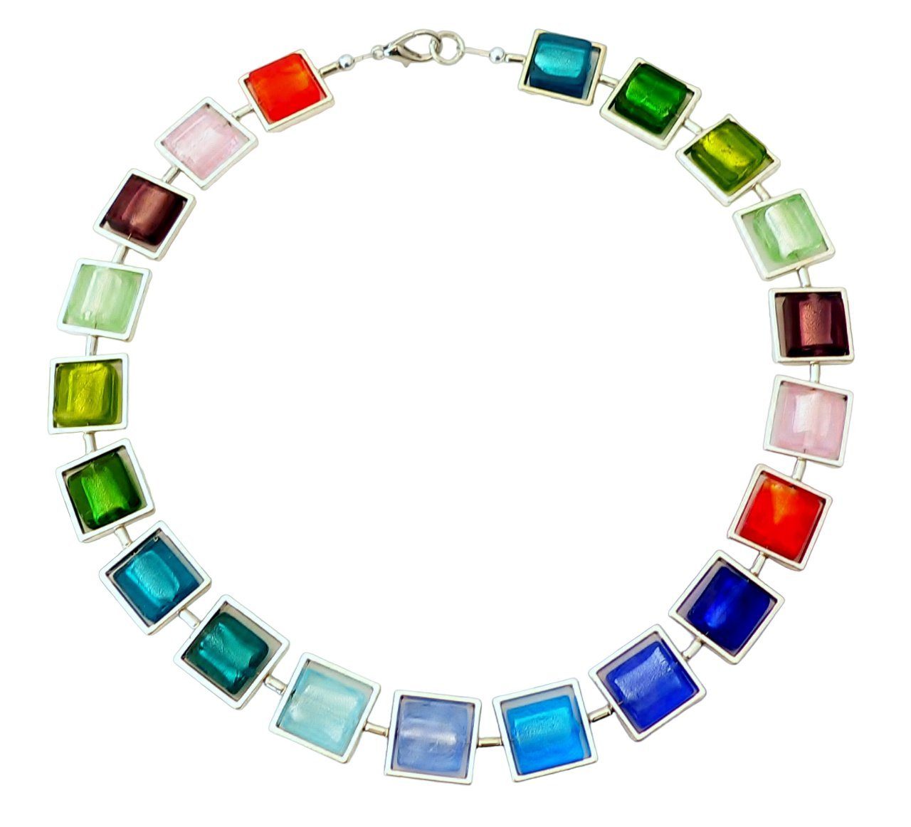 traumschmuck Collier 294. Statement Halskette Kette Glas Lampwork Quadrate (incl. Schmuckbox), handgefertigt, Made in Germany