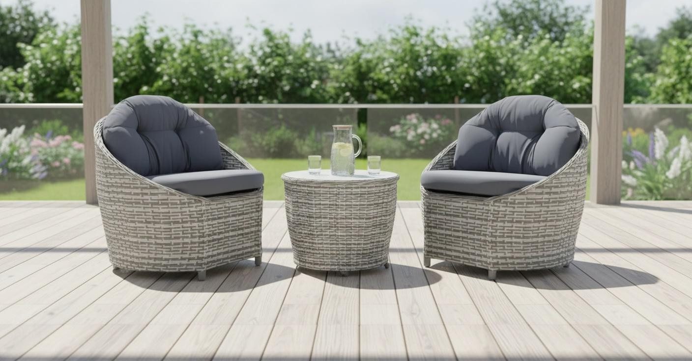 Xlmoebel Gartentisch Moderner runder Tisch in Beige mit Metallgestell und Glasplatte (1-St), Made in Europa