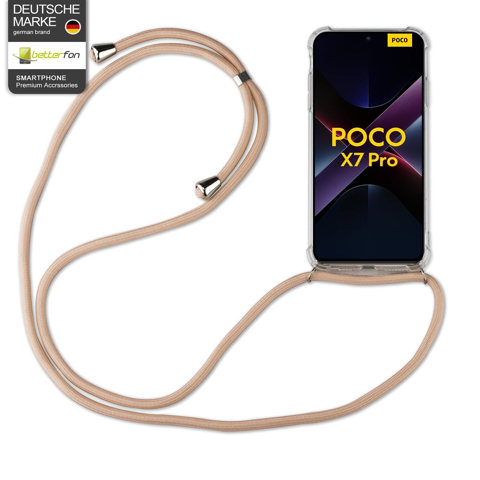 betterfon Handykette für Poco X7 Pro 5G Handyhülle mit Band & Kordel Bumper, Premium-Panzerung – stoßfest, kratzresistent & passgenau