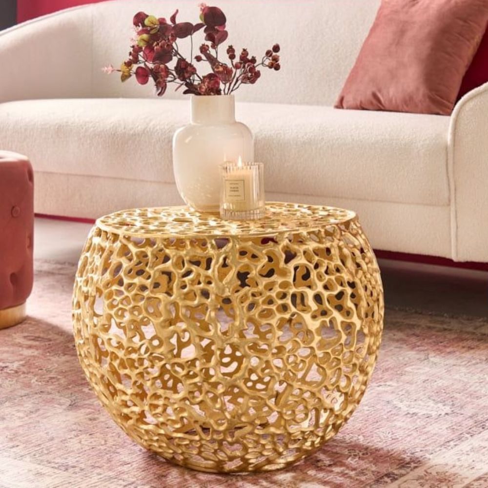 LebensWohnArt Couchtisch Extravaganter Couchtisch RIXOS ca.53cm gold Metall Handarbeit