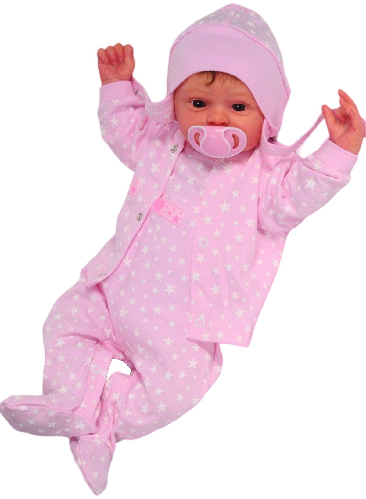 La Bortini Strampler, Jäckchen & Mütze Baby Strampler Mütze und Hemdchen Set Anzug in Rosa mit Sternchen aus reiner Baumwolle, 44 50 56 62 68 74 80