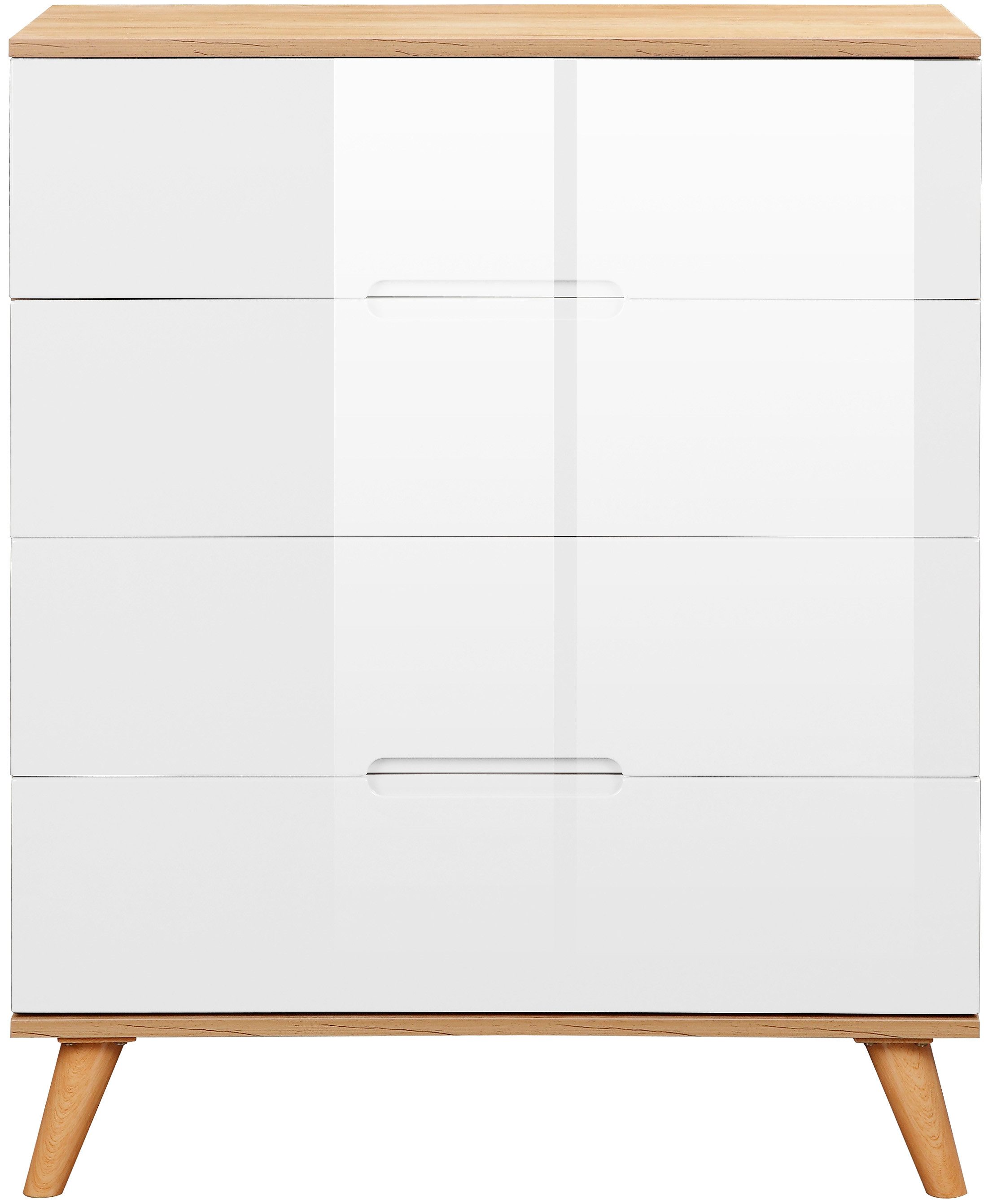 OTTO home Schubkastenkommode Lund Schlafzimmerschrank Wäscheschrank mit hochglänzenden Fronten (Kommode mit 4 Schubladen für viel Stauraum), Schlafzimmerkommode Bestseller im skandinavischem Design