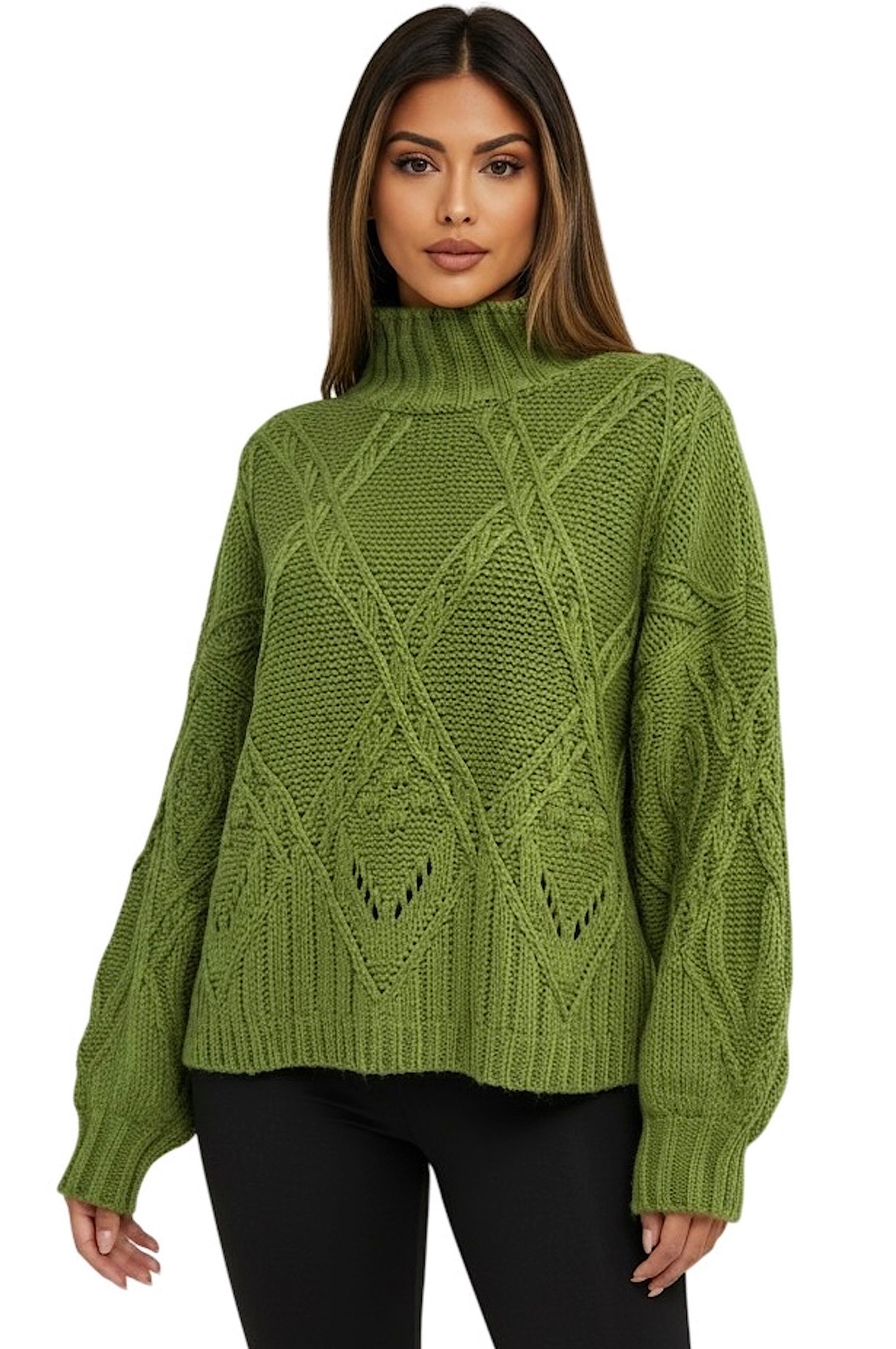 Worldclassca Strickpullover WORLDCLASSCA Oversize Strickpulllover Steh Kragen Zopf Muster Dick Neue Kollektion - Stilvolle und gemütliche Strickmode für Damen