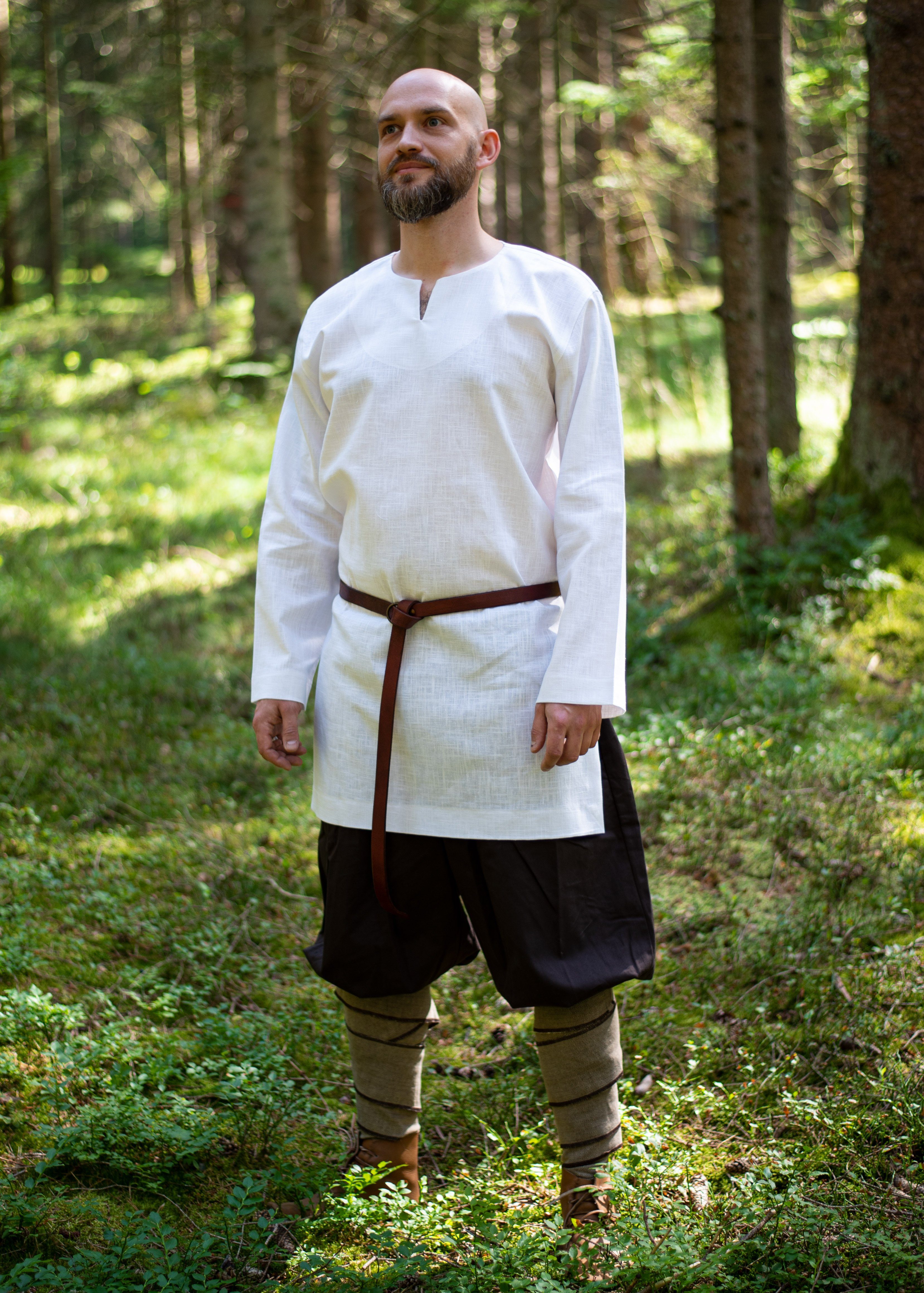 Vehi Mercatus Wikinger-Kostüm Wikinger Tunika oder Untertunika aus Leinen weiß Langarm