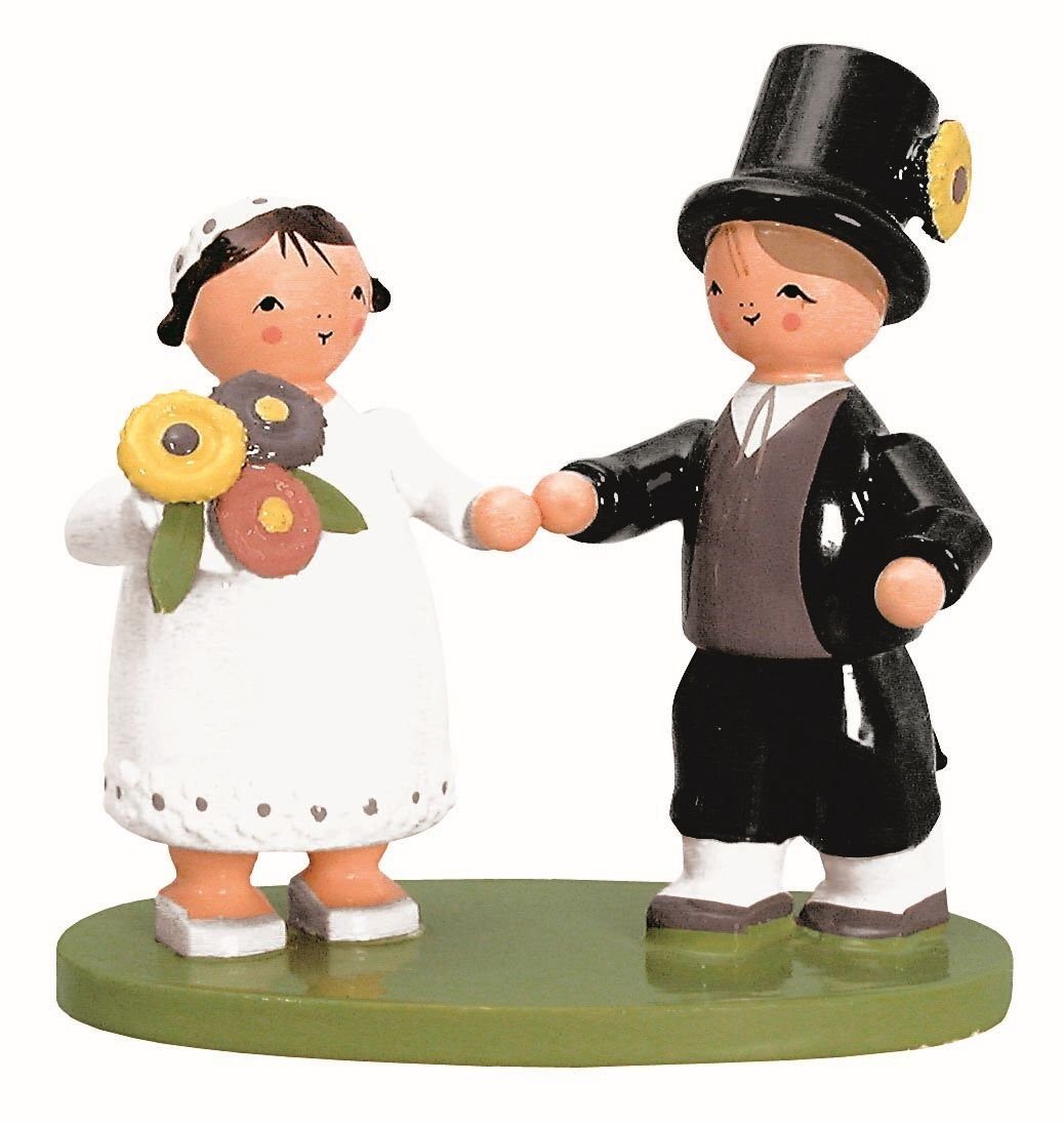 KWO Kunstgewerbe Werkstätten Sammelfigur Miniaturfigur Brautpaar auf Wiese BxTxH= 6,5x4x6cm NEU