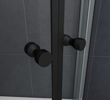 Home Systeme Eckdusche JUNIOR (schwarz)Viertelkreis Duschkabine Dusche Duschwand Schiebetür, BxT: 80x80 cm