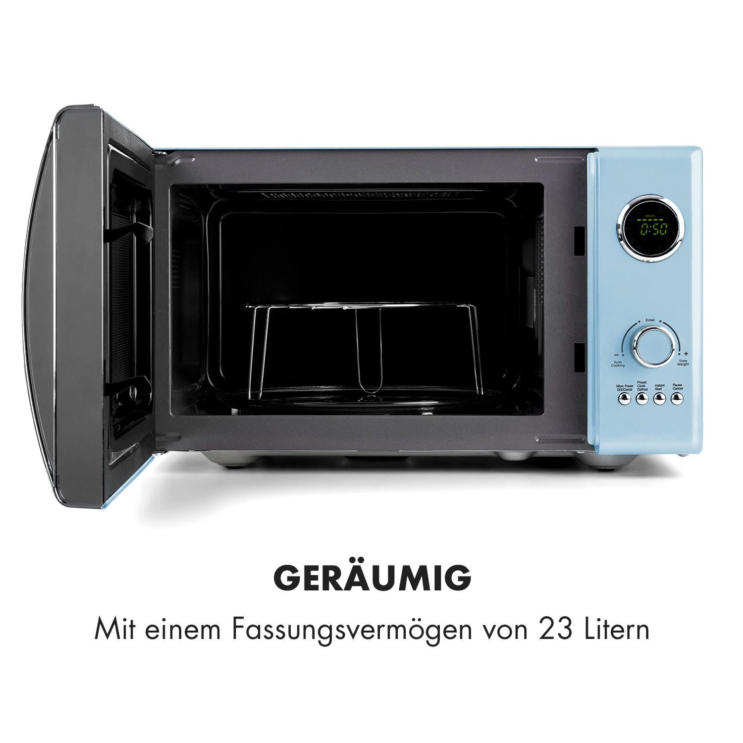 Fine Klarstein Grillen, 2-in-1-Mikrowelle: 800W / 23l Erwärmen, Grill: blau, Dinesty Kochen, Mikrowelle 1000W l 2.3