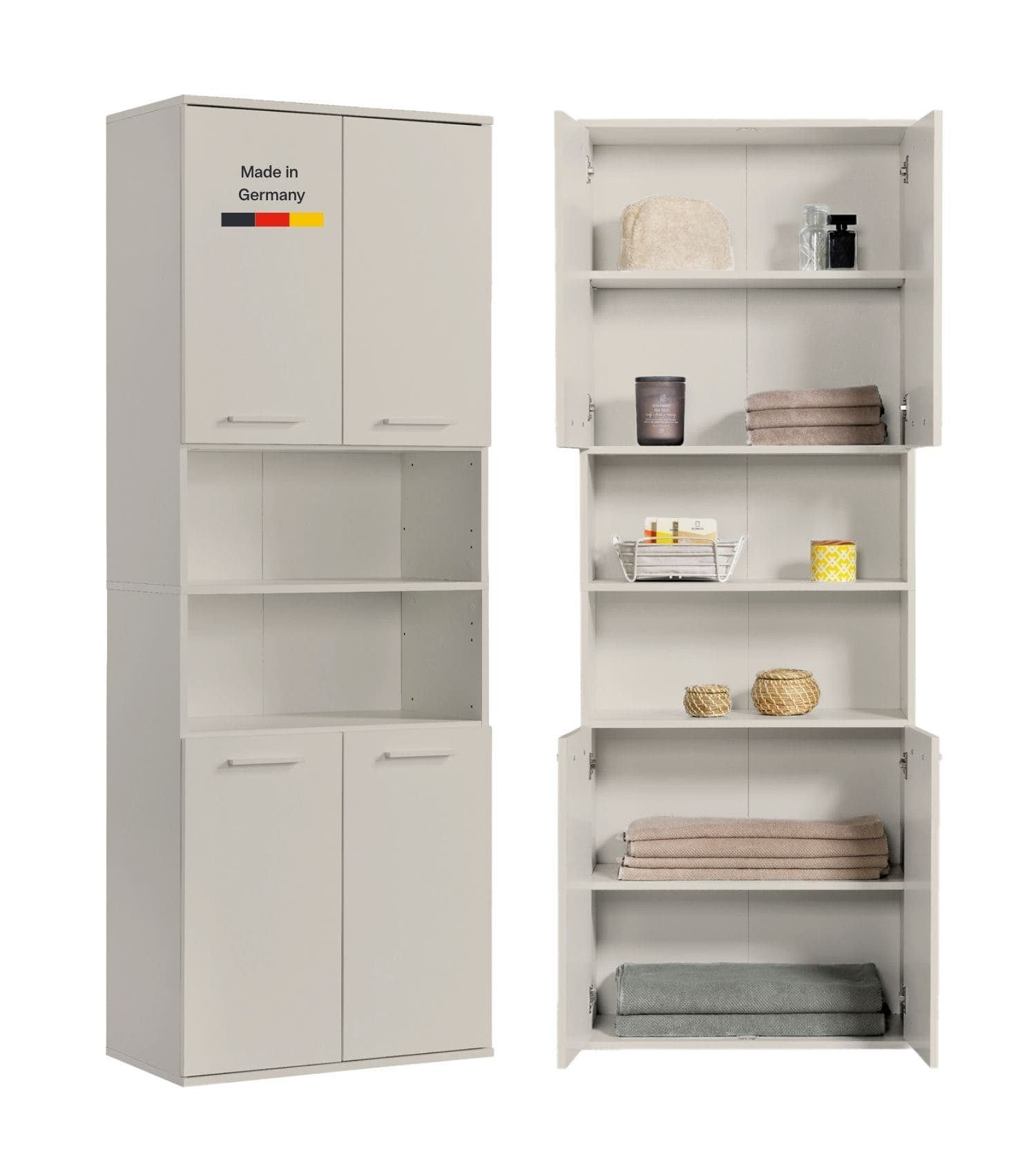 mokebo Hochschrank Der Kapitän (180x33x34 cm, in Kaschmir, mit 5 Einlegeböden) Made in Germany, hoher Badschrank, Badezimmerschrank in Beige Kaschmir