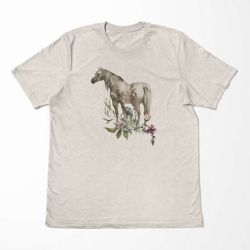 Sinus Art T-Shirt Herren Shirt 100% gekämmte Bio-Baumwolle T-Shirt Aquarell Pferd Blumen Motiv Nachhaltig Ökomode aus (1-tlg)