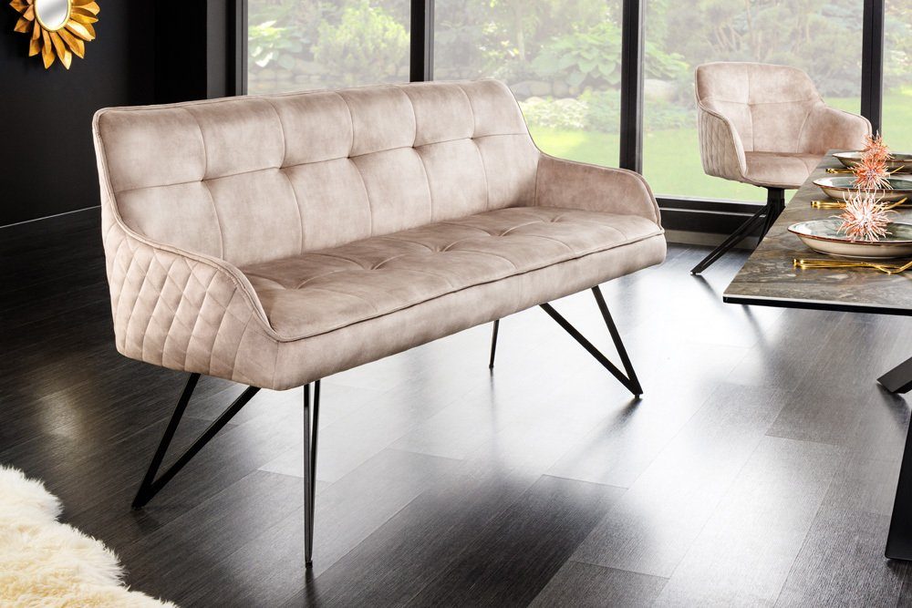 riess-ambiente Sitzbank EUPHORIA 156cm champagner greige / schwarz (Einzelartikel, 1-St), Wohnzimmer · Samt · Metall · Flur · Küche · Esszimmer · Retro Design, Bank
