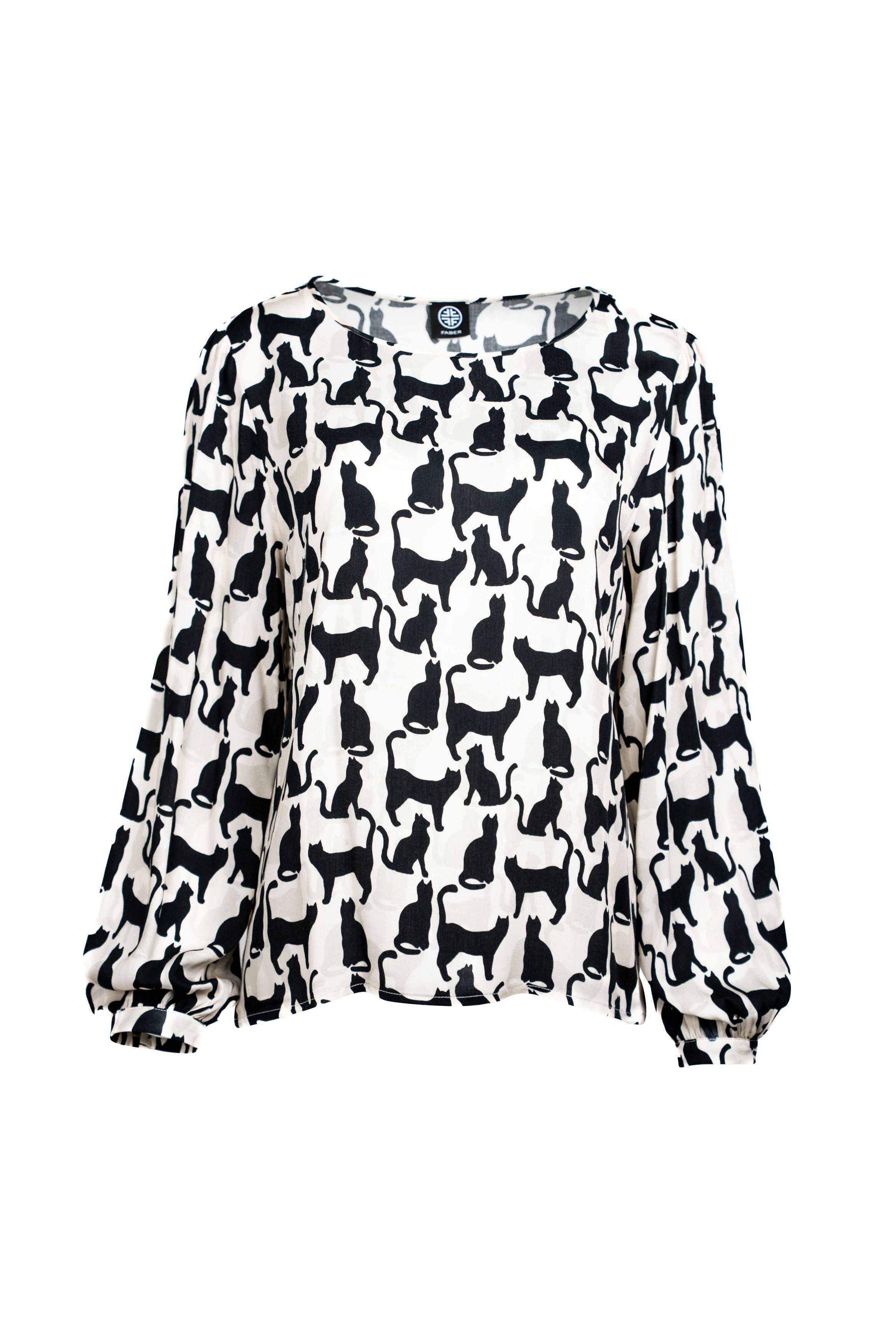 Faber Druckbluse Druckbluse mit Katzen-Print mit günstig online kaufen