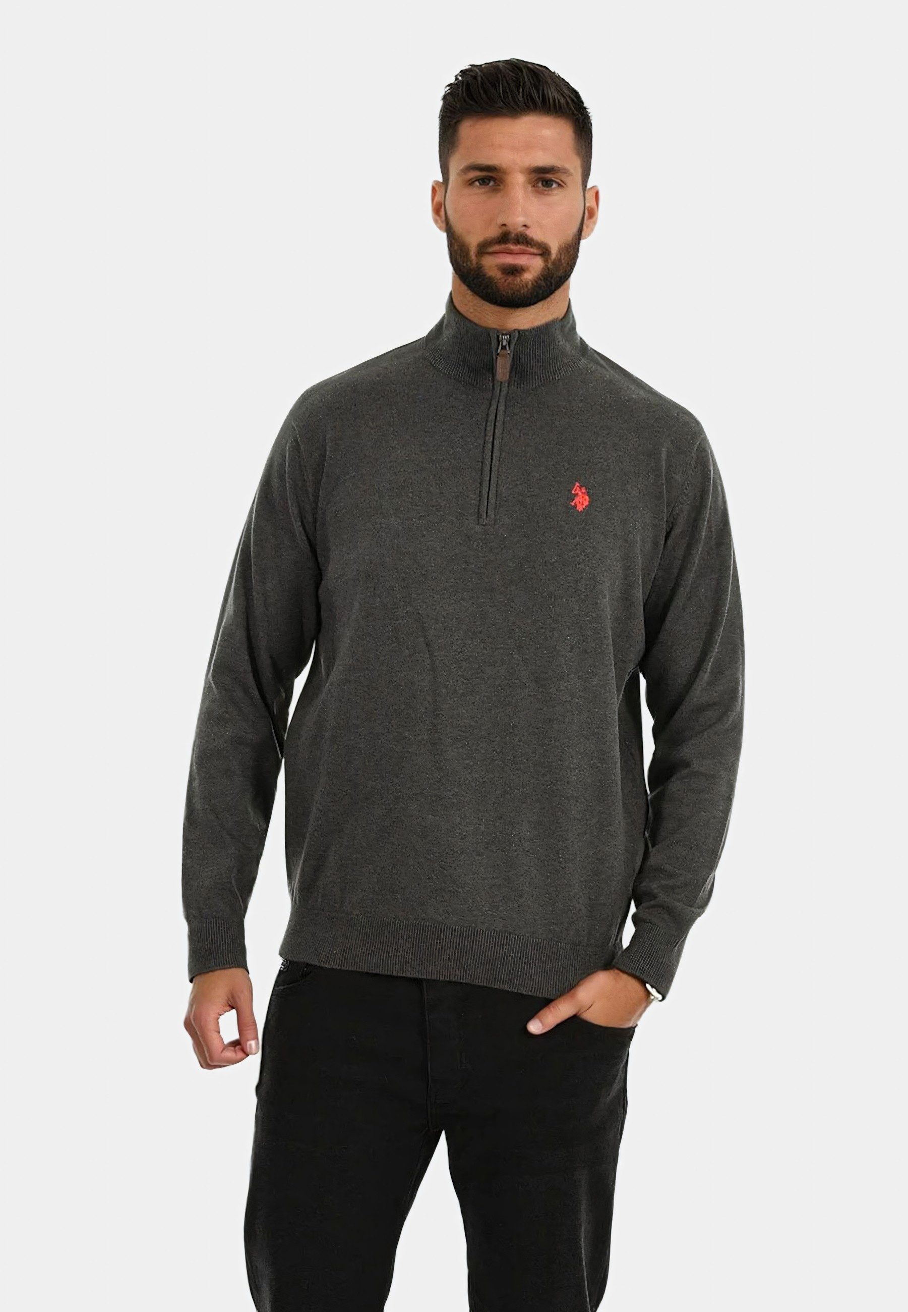 U.S. Polo Assn. Stehkragenpullover U.S. POLO ASSN. Herren Пуловеры Half Zip P-010 AnthrMel.-Rot Размер L -