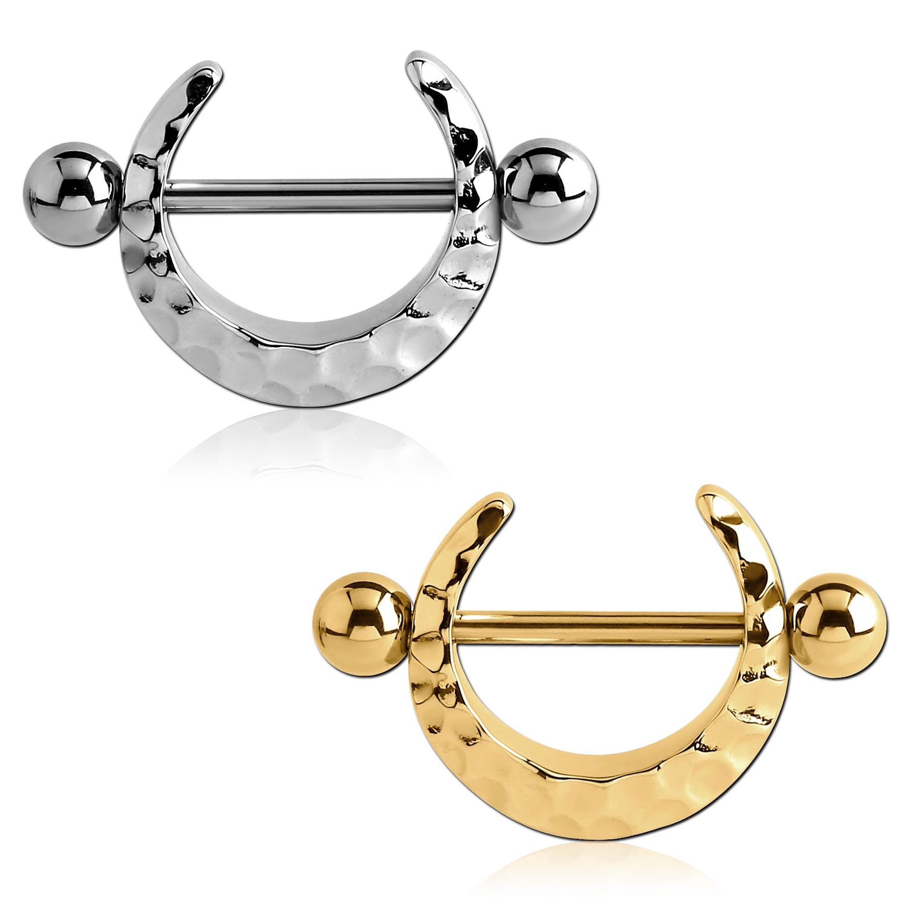 viva-adorno Brustwarzenpiercing Nippelpiercing Brustpiercing Barbell Piercing Ring gehämmert Schild