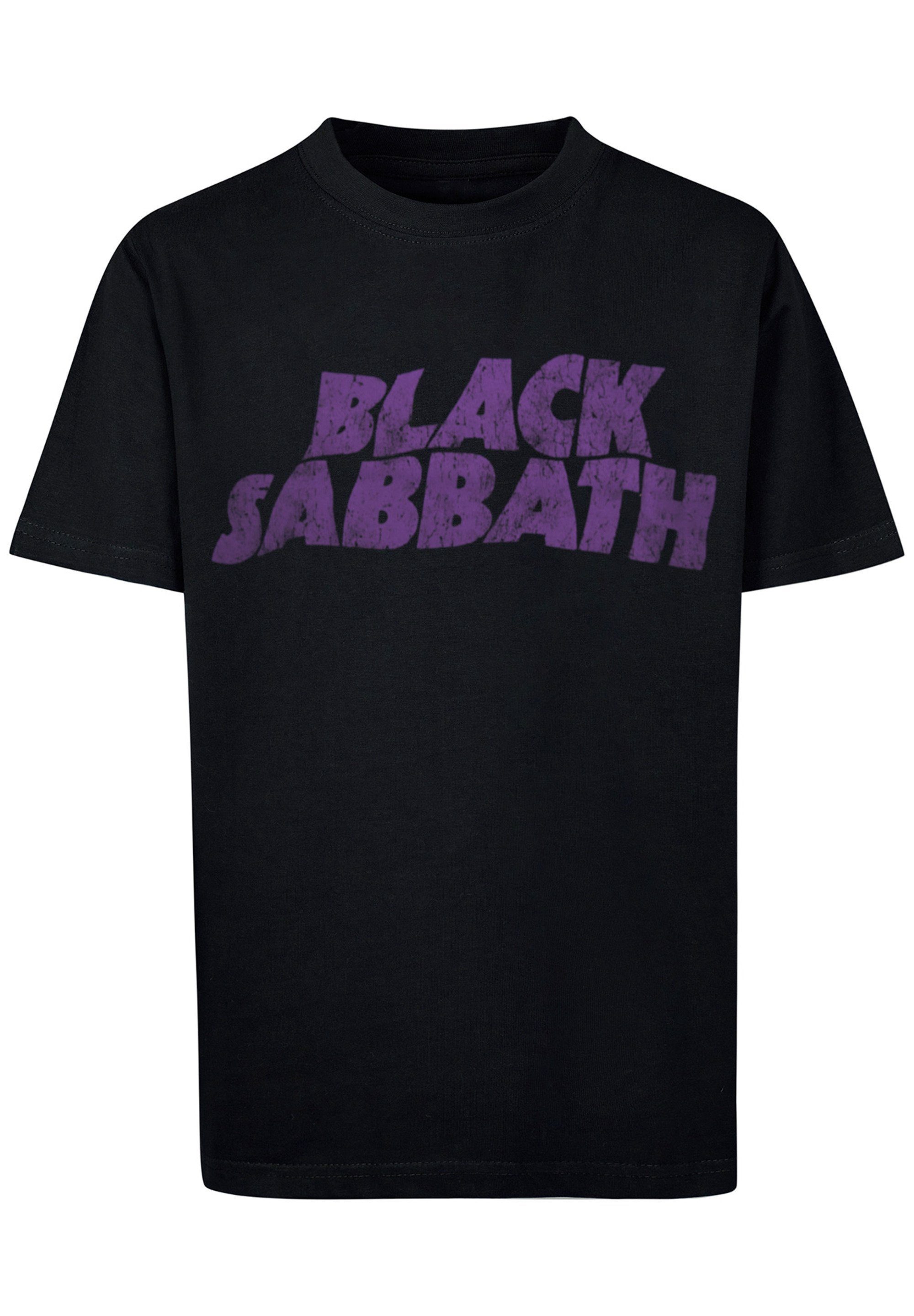 T-Shirt Black schwarz Sabbath Metal Print Heavy Wavy Logo F4NT4STIC Band Black Distressed