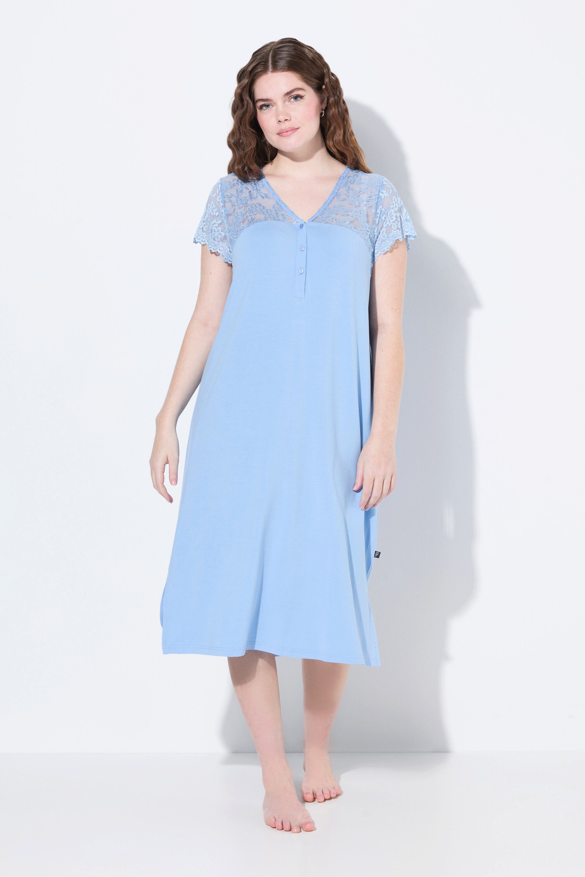 Ulla Popken Nachthemd Nachthemd Spitze V-Ausschnitt Spitzen-Halbarm günstig online kaufen