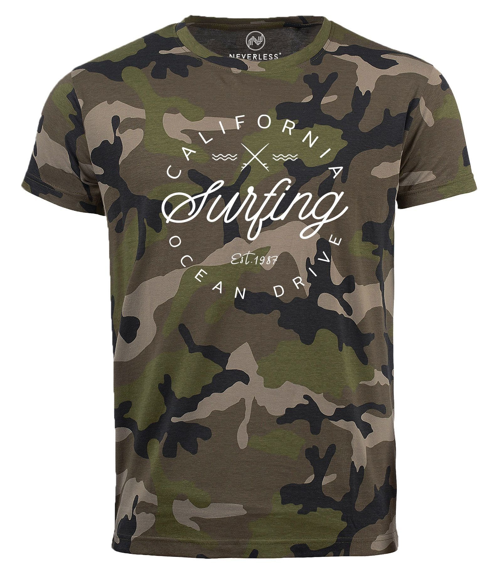 Drive Ocean Herren Neverless Summer Tarnmuster Print-Shirt California mit Camouflage Camo-Shirt T-Shirt Surfing Print Neverless®