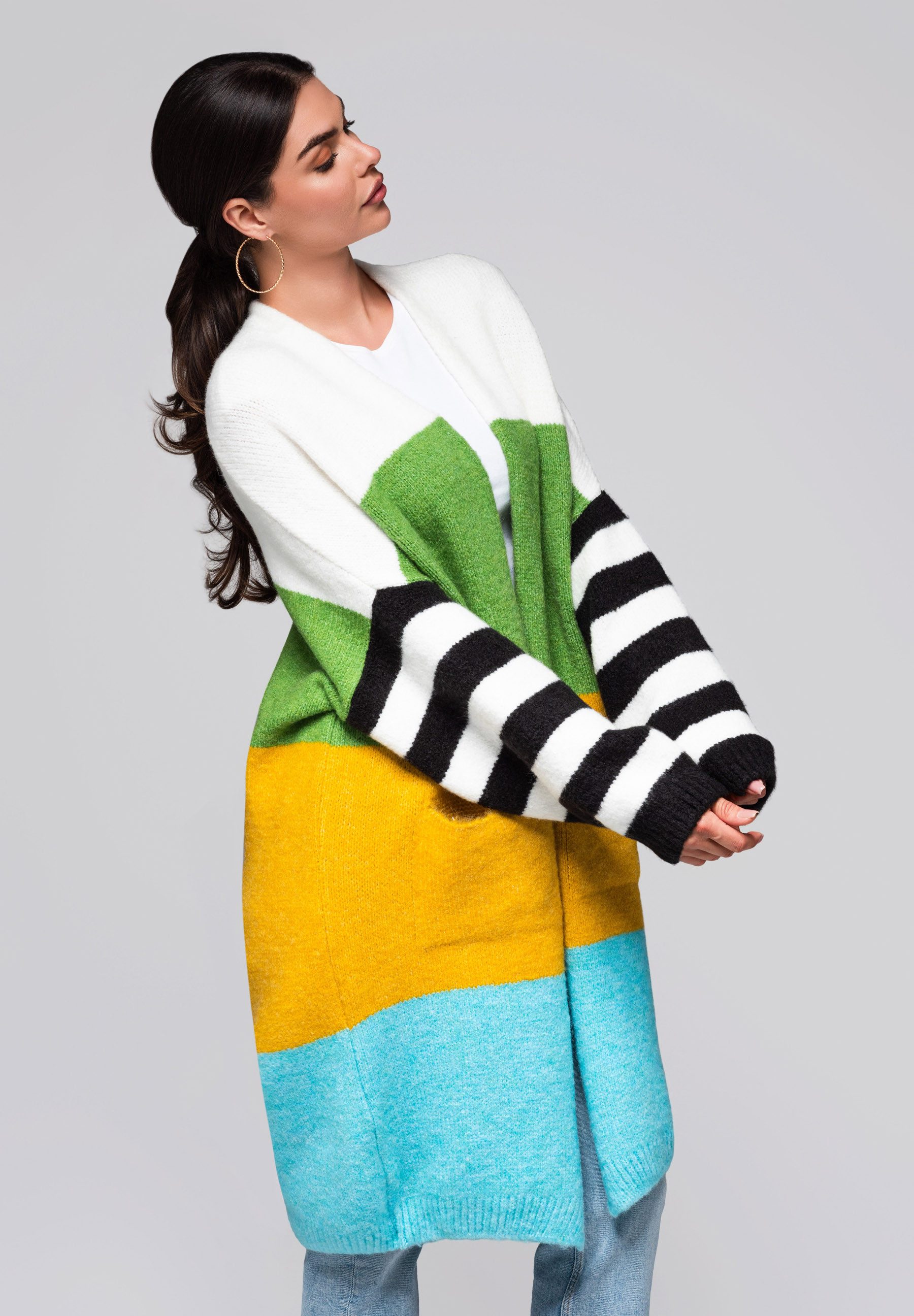 OMBRE Strickpullover Strickjacke im Colourblock-Stil günstig online kaufen