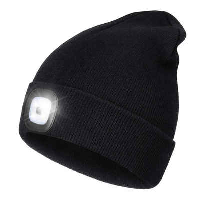 AKKEE Strickmütze Mütze mit Licht LED, Wiederaufladbare USB Strickmütze mit Licht (Einfarbig, 1-St., Winter Warme Mütze Kappe) zum Camping, Joggen und Geschenke für Männer Frauen